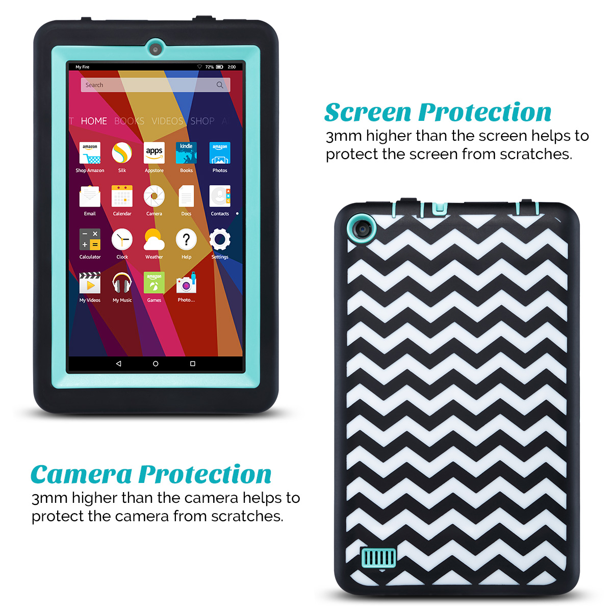 Shockproof Rugged Silicone Case Back Cover for Amazon Fire 7 Tablet