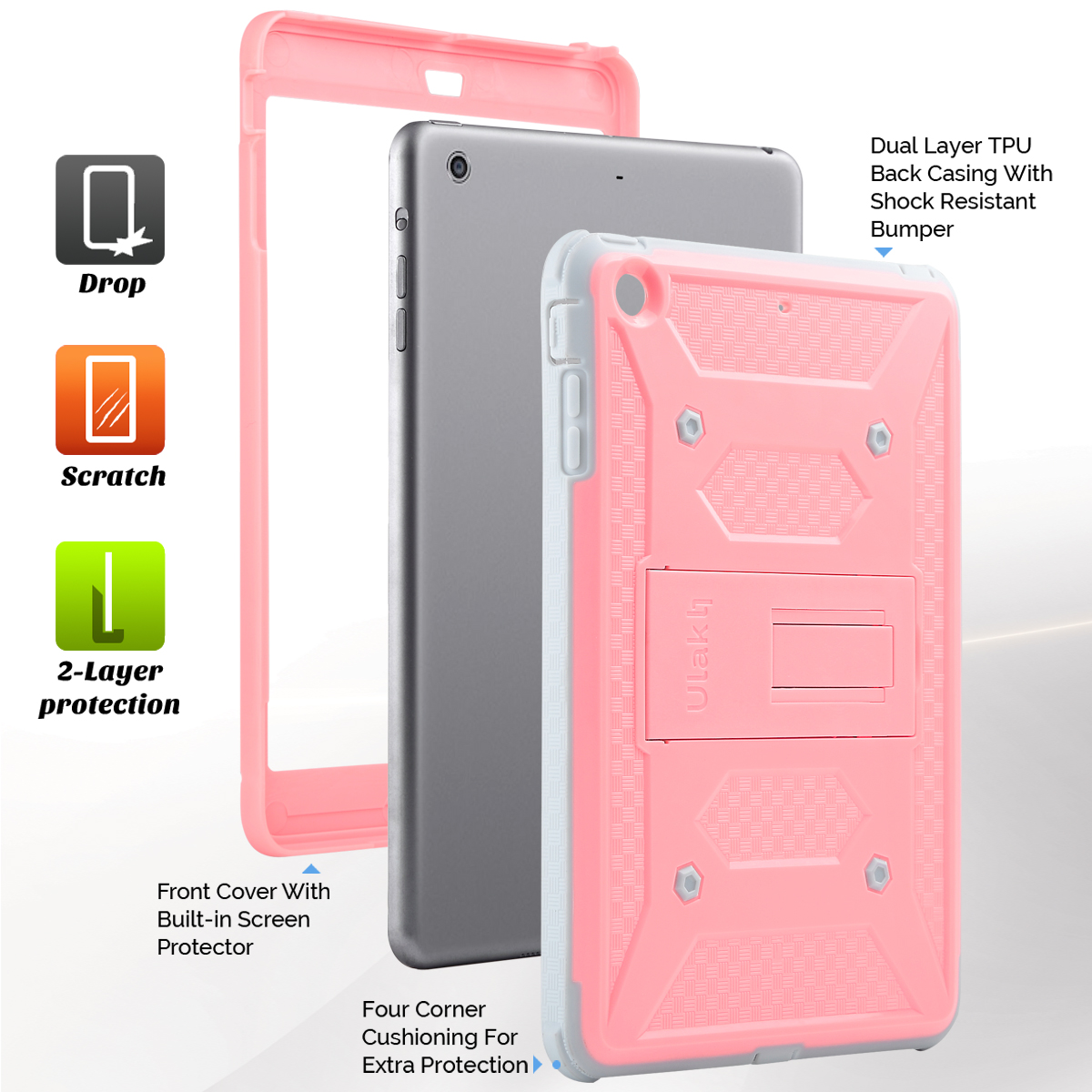 Shockproof Heavy Duty Hybrid Hard Case Cover with Kickstand For iPad