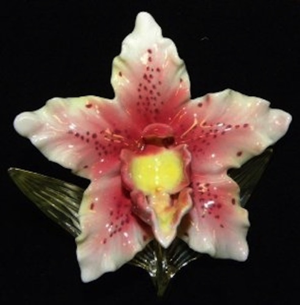 Franz Porcelain Orchid flower Rhodium Plated Brass & Porcelain Pin eBay