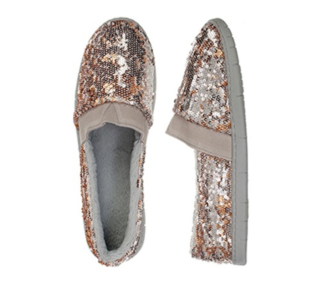gold and white slippers