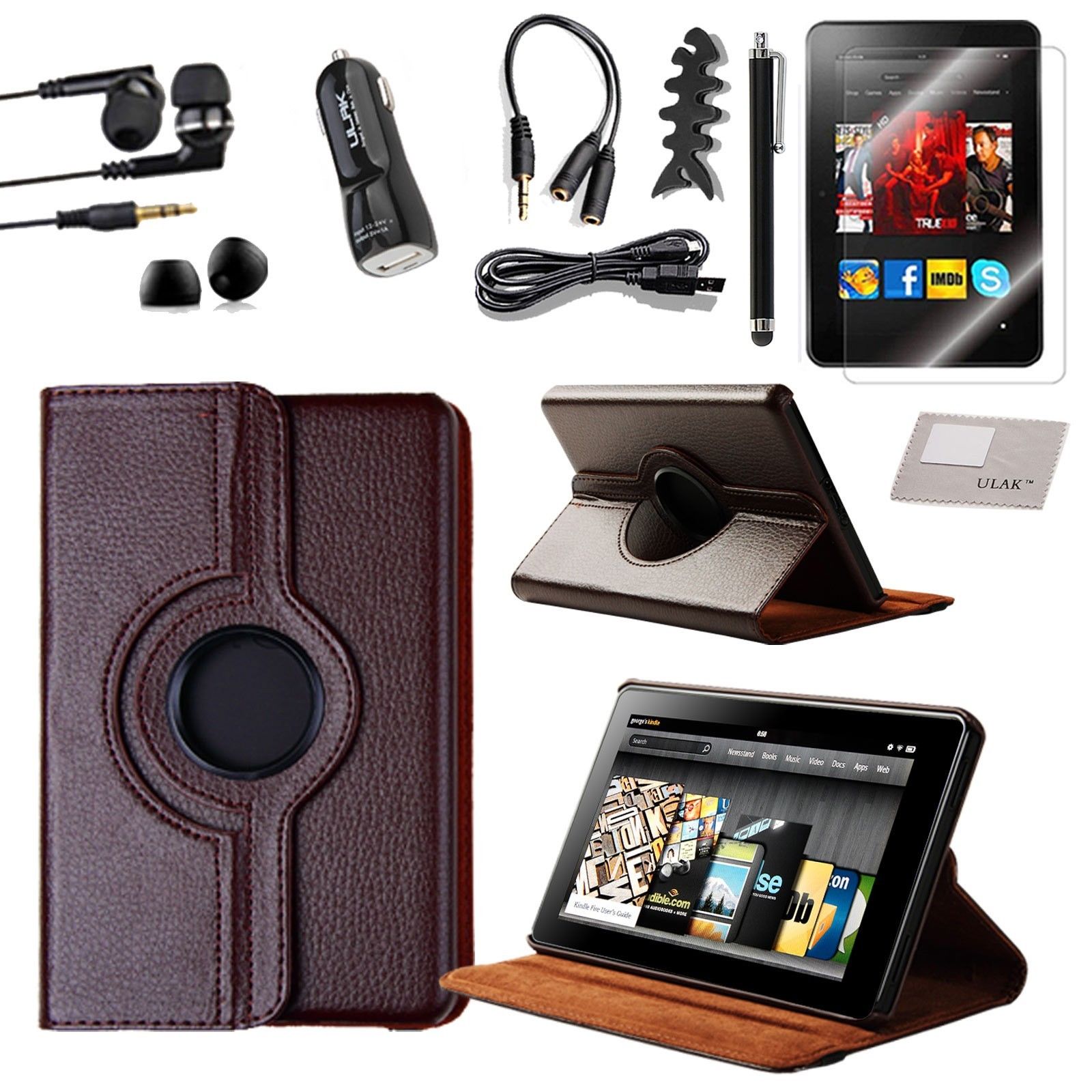 For Amazon Kindle Fire 7" 1st Gen Rotating PU Leather Case/Protector