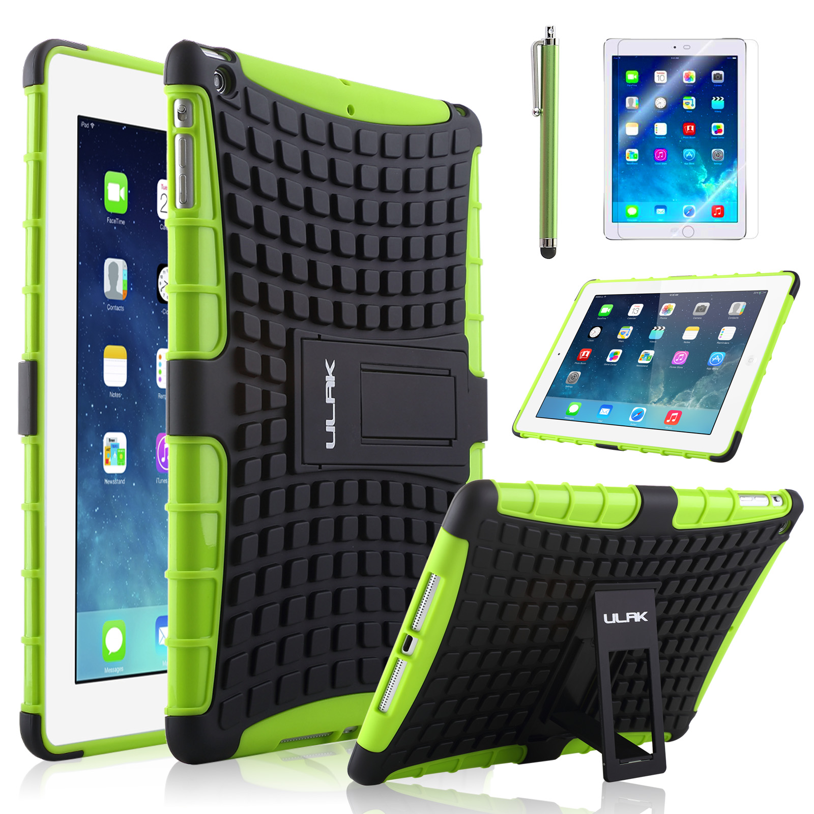 Shockproof Heavy Duty Rubber With Hard Stand Case Cover For Apple iPad