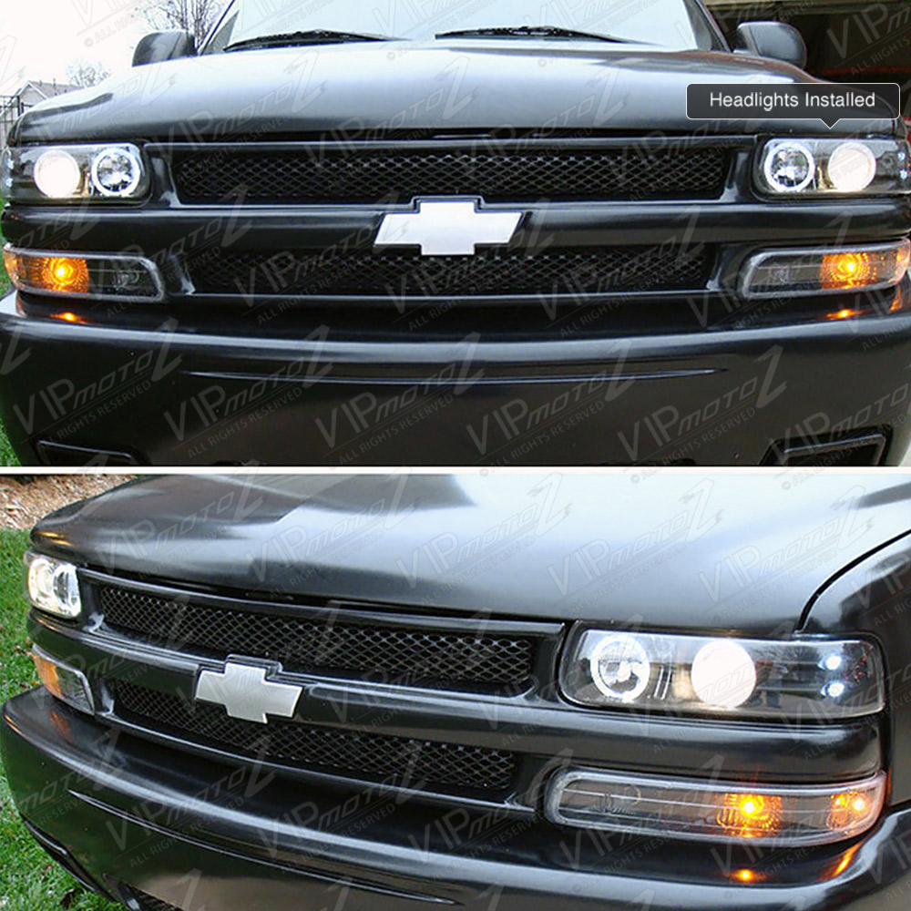 199902 CHEVY SILVERADO Dual Halo Angel Eye LED Projector Black Headlight Lamp eBay