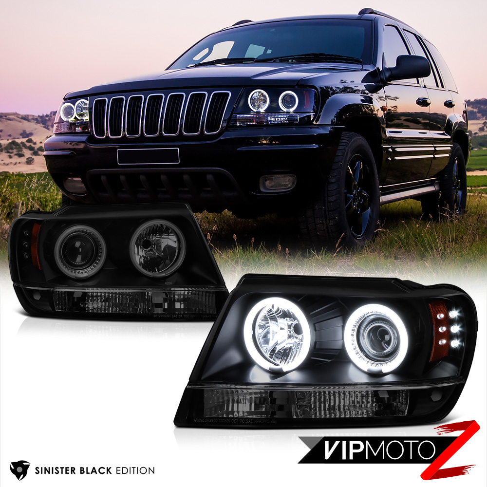 19992004 Grand Cherokee WJ WG Black Smoke LED CCFL Halo Projector