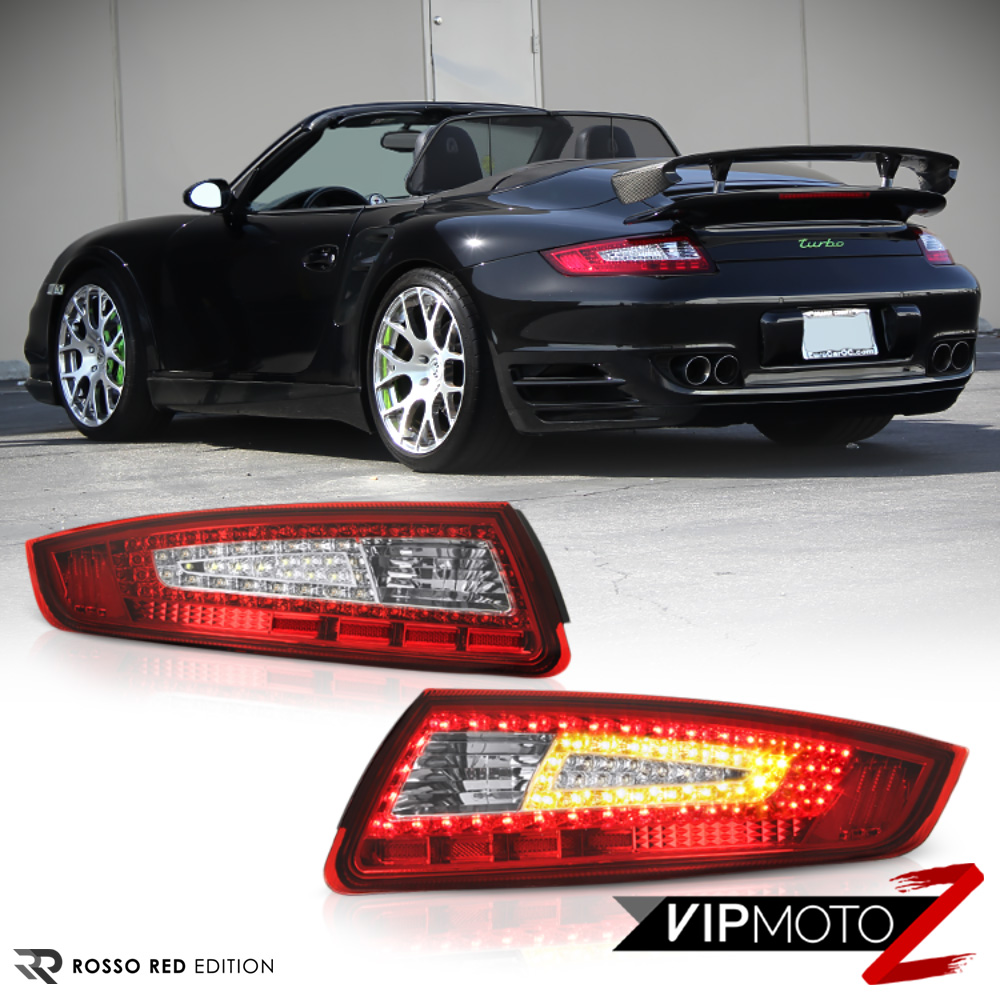 200508 Porsche 997 RED/CLEAR LED Tail Lights Pair Left+Right Brake Signal Lamps