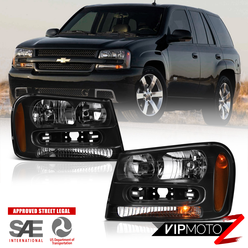 20022009 Chevy Trailblazer EXT Black LEFT+RIGHT Headlight Assembly