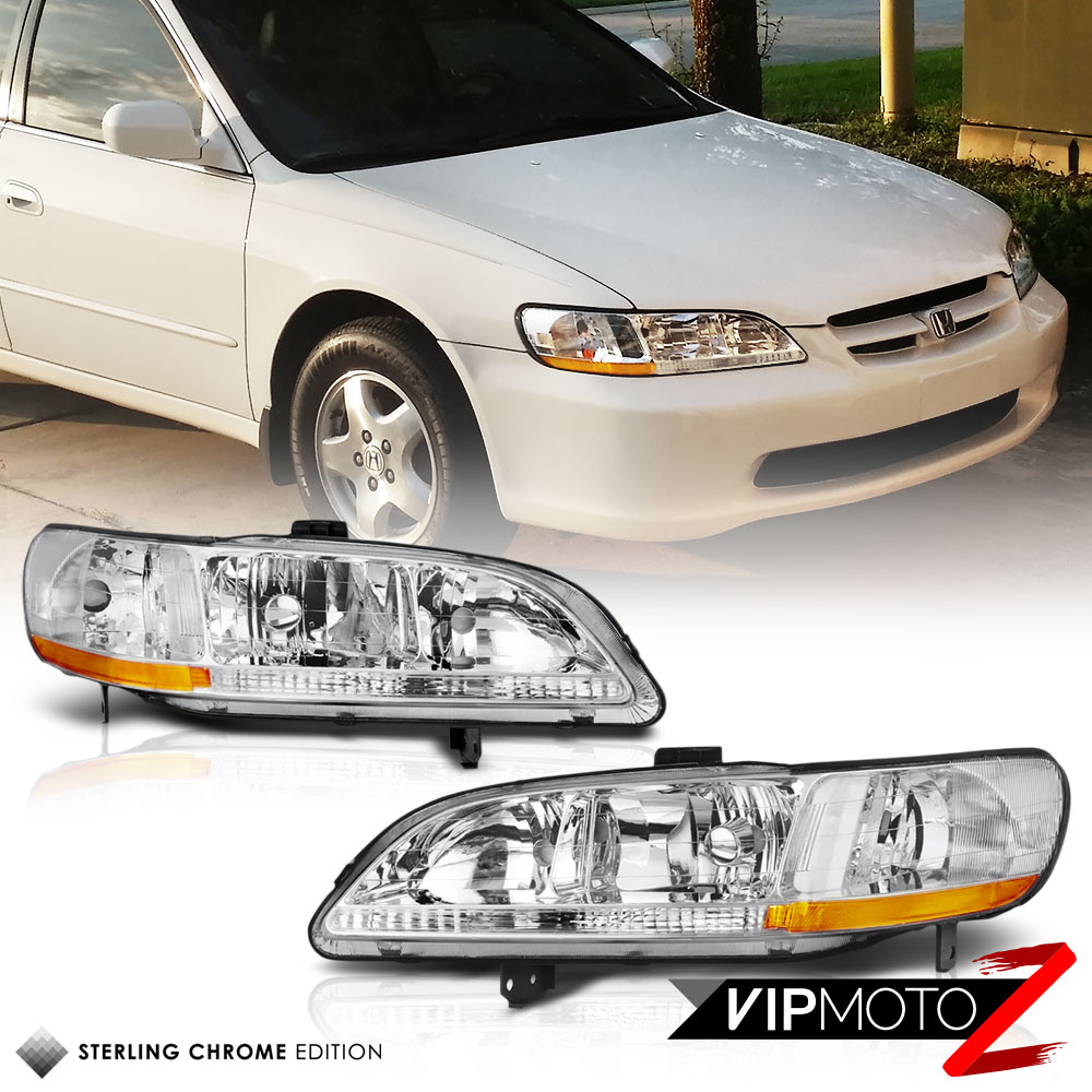 19982002 Honda Accord [FACTORY STYLE] Chrome Front Headlights Head Lamps PAIR eBay