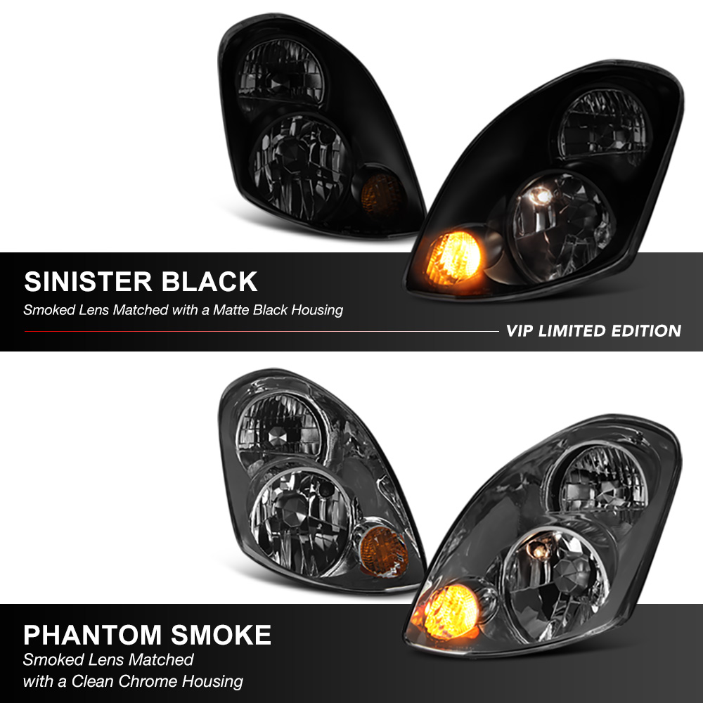 G35 Smoked Headlights For 0305 Infiniti G35 2Dr Coupe Smoke Lens