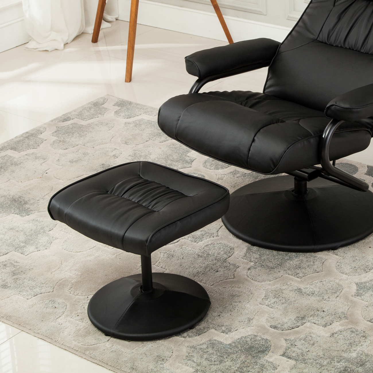 Recliner Chair Swivel Armchair Lounge Seat w/ Footrest Stool Ottoman