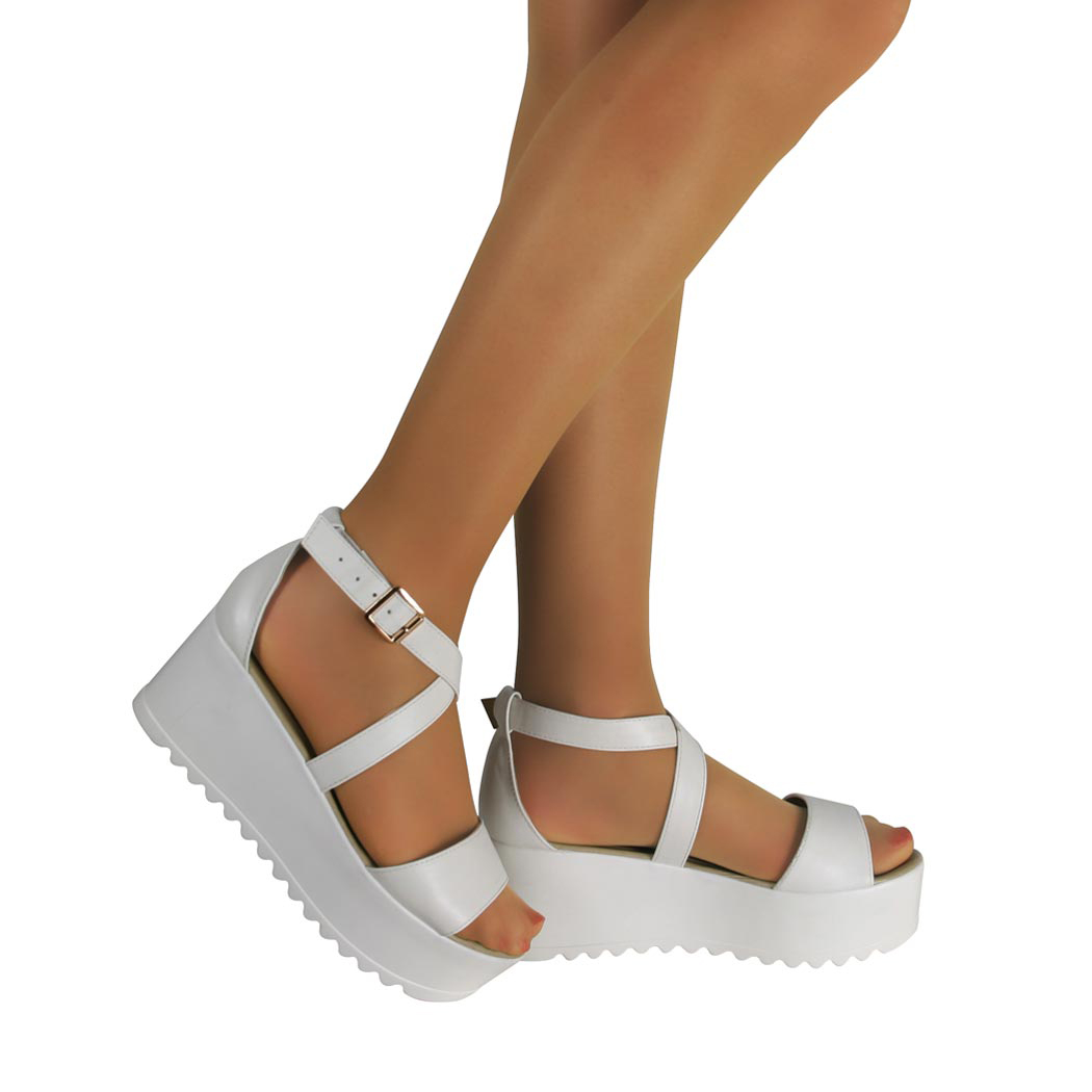 WOMENS CLEATED CHUNKY SOLE STRAPPY PLATFORM SANDALS WEDGES FLATFORM