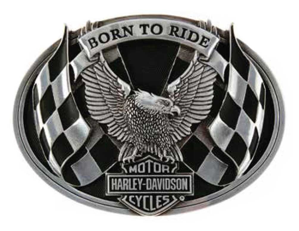 HarleyDavidson Men's Belt Buckle, Born To Ride Racing Eagle, Silver