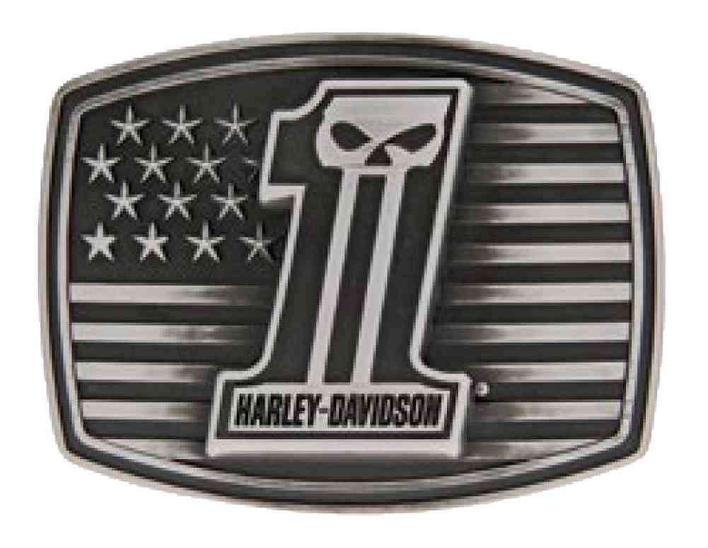 HarleyDavidson Men's 1 Skull American Flag Antique Belt Buckle