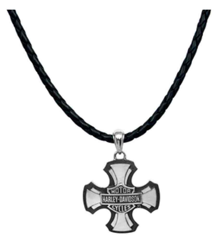 HarleyDavidson Mens Necklace, Cross Bar & Shield, Sterling Silver