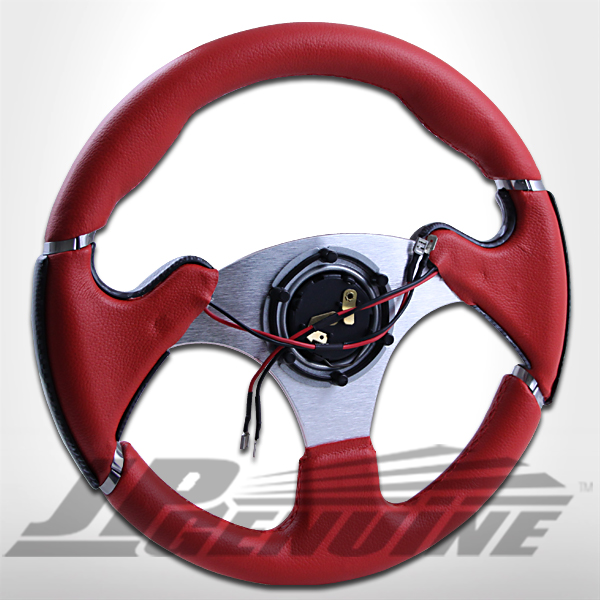 320MM 6 BOLTS NOS BUTTON STEERING WHEEL RED/CARBON W/ JDM HORN
