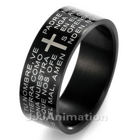 MENS-Stainless-Steel-Ring-Cross-Black-ve118-Size-8-12