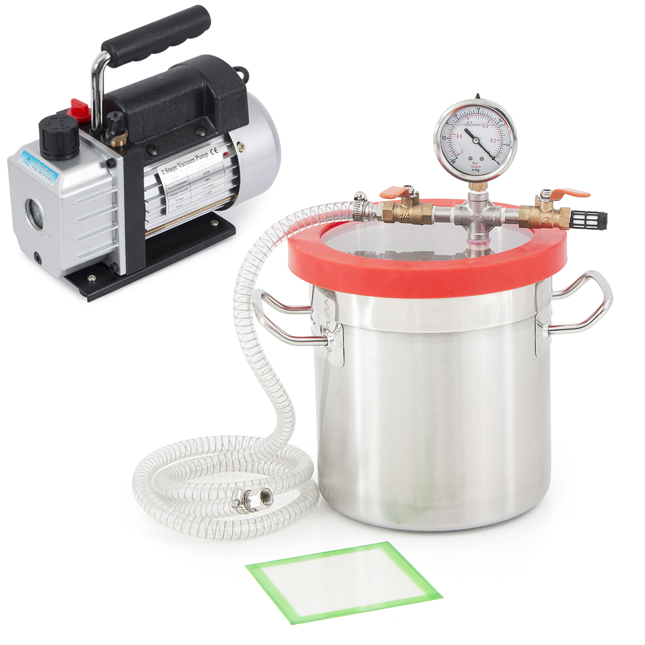 Vacuum Chamber 2 Gallon Set + 3 CFM Single Stage Pump Degassing