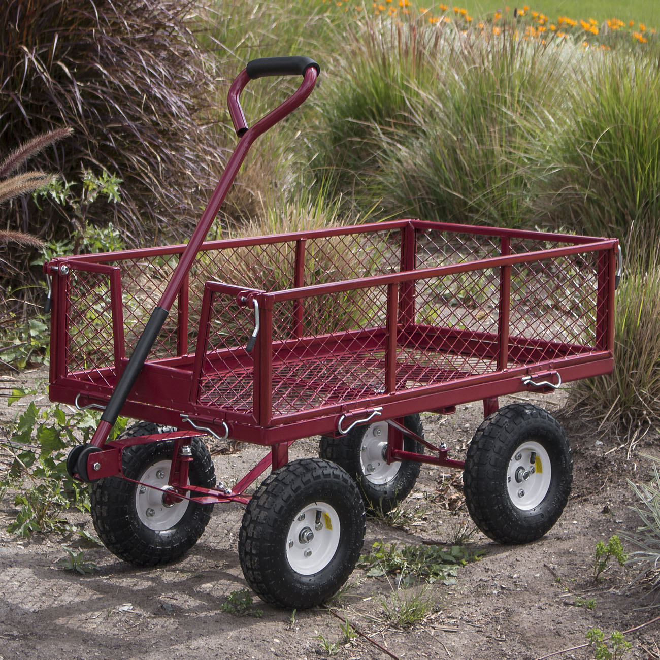 Utility Cart Heavy Duty Steel Hand Rolling Wagon Barn Garden Garage