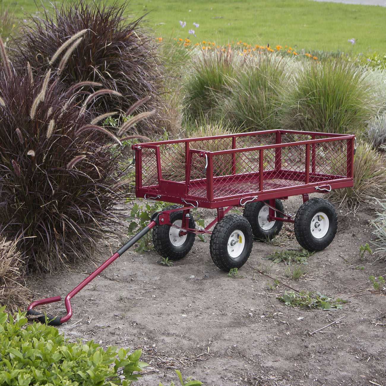 Utility Cart Heavy Duty Steel Hand Rolling Wagon Barn Garden Garage