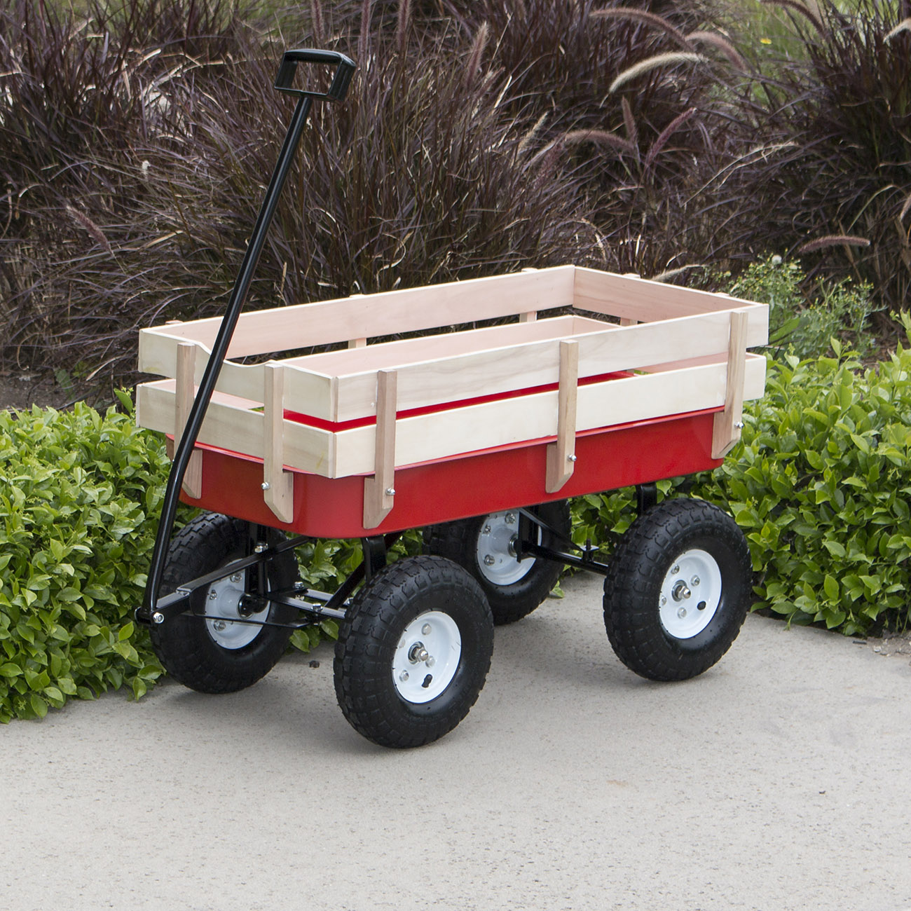 Wood Wagon ALL Terrain Children Kid Garden Cart Pulling Red w/ Wood Railing eBay
