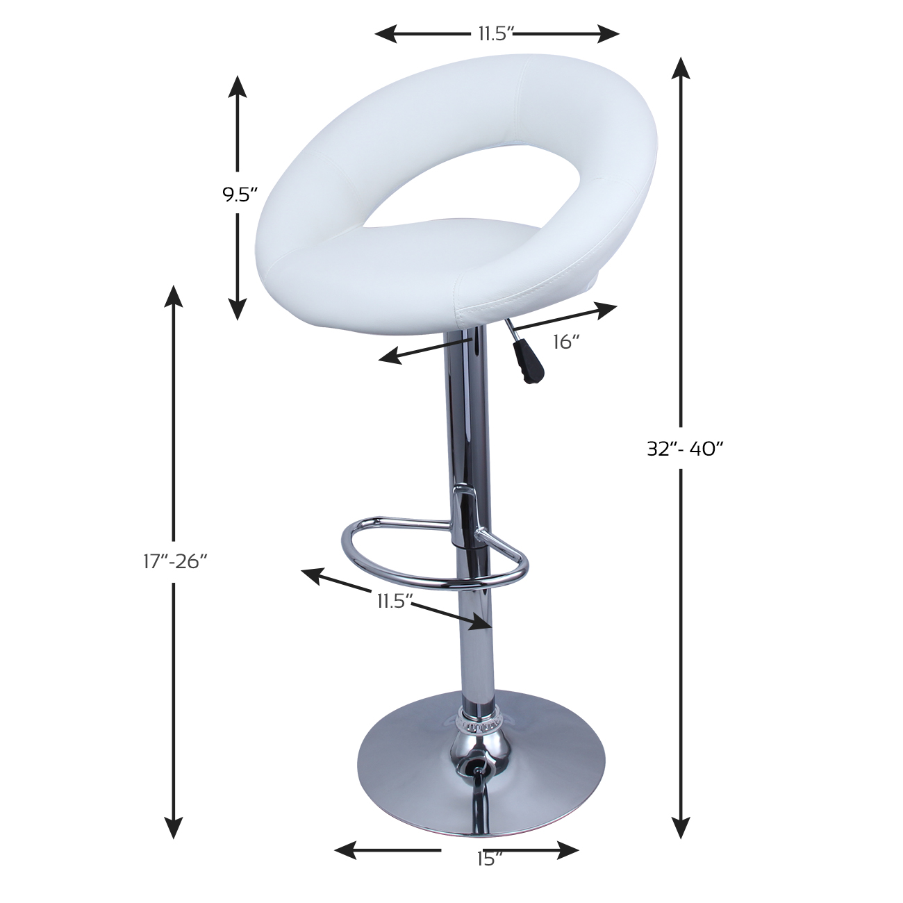 (2) Set White Modern Pub Style Bar Stools Adjustable Leather Swivel