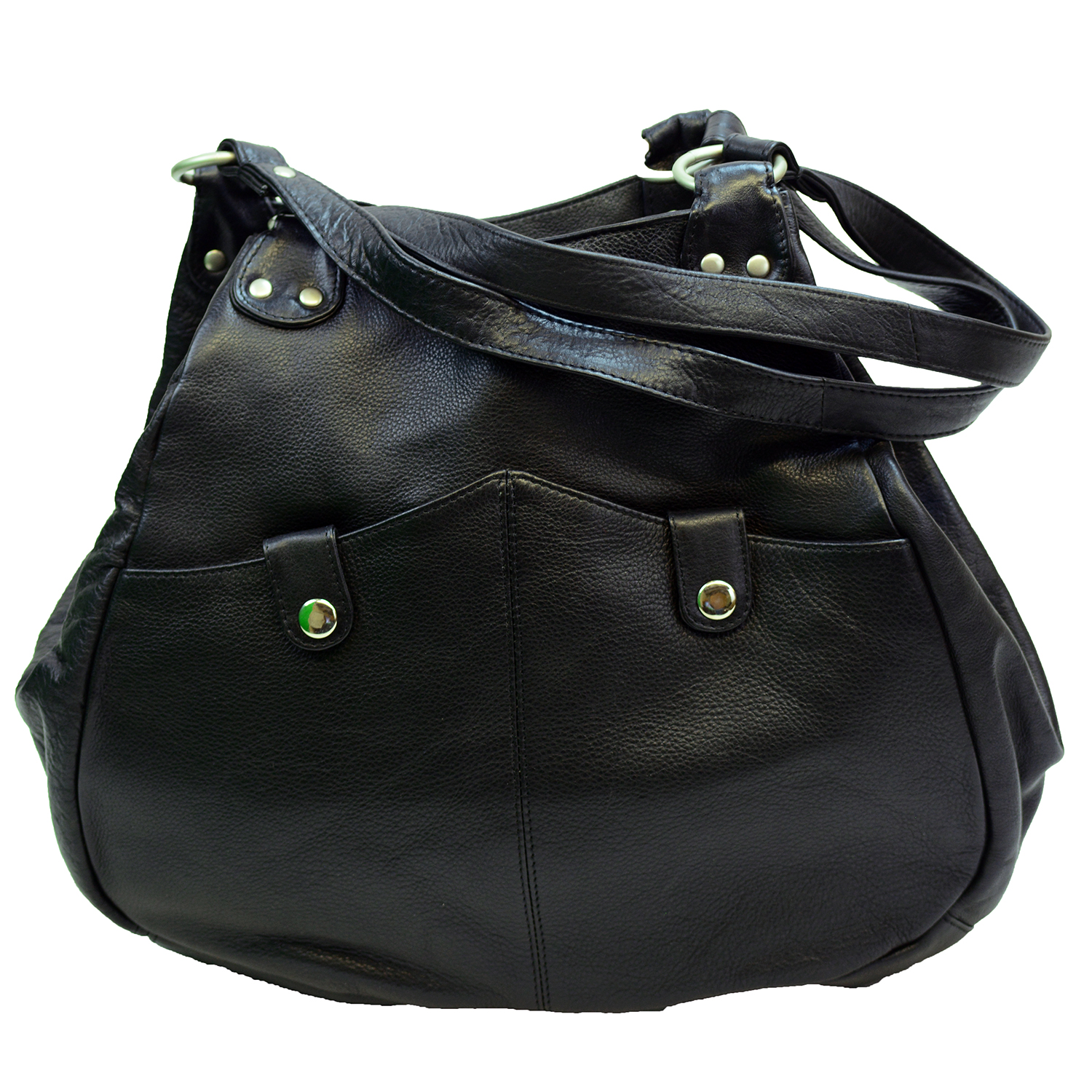 Womens Large Shoulder Bag Double Handle Zipper Closed Genuine Leather