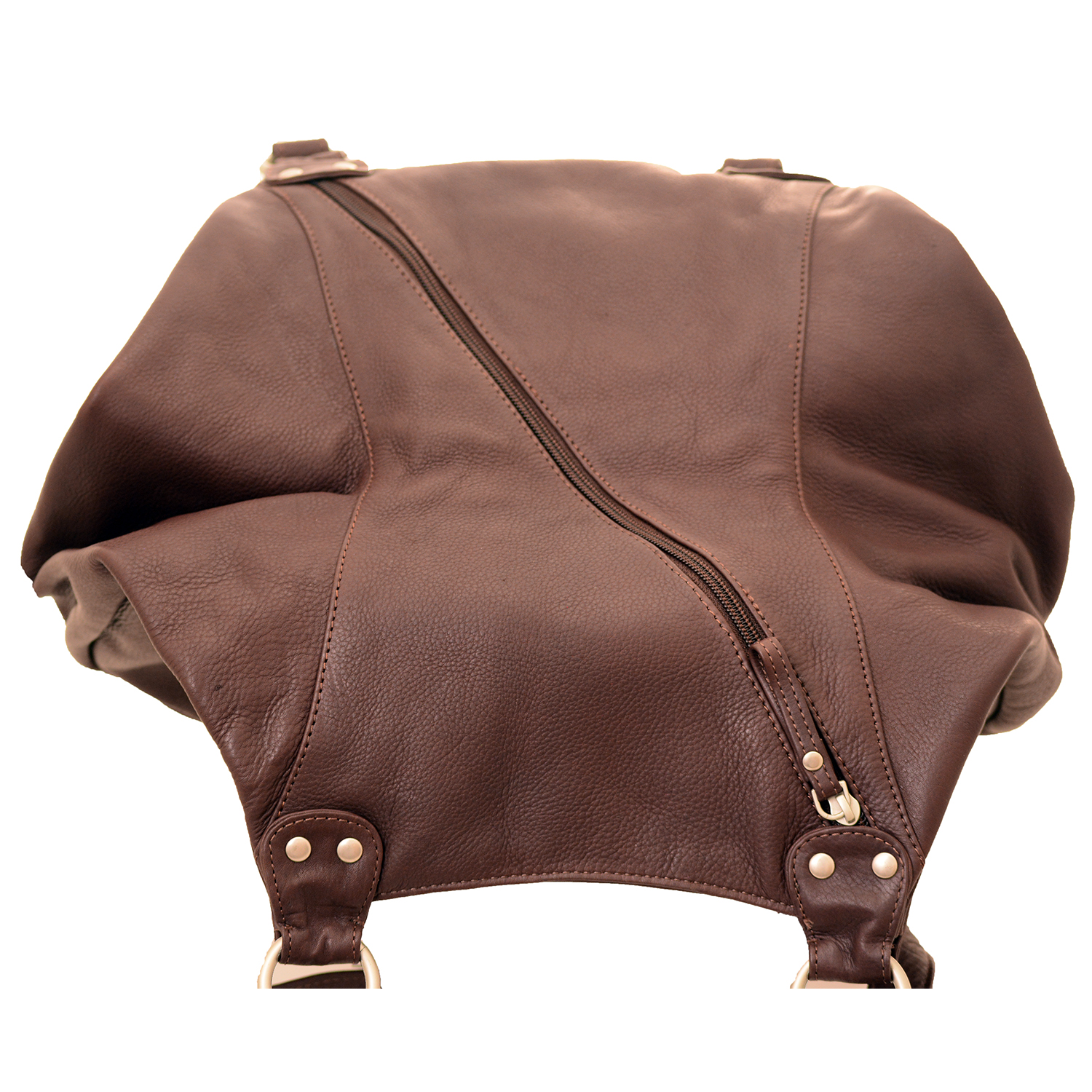 Womens Large Shoulder Bag Double Handle Zipper Closed Genuine Leather