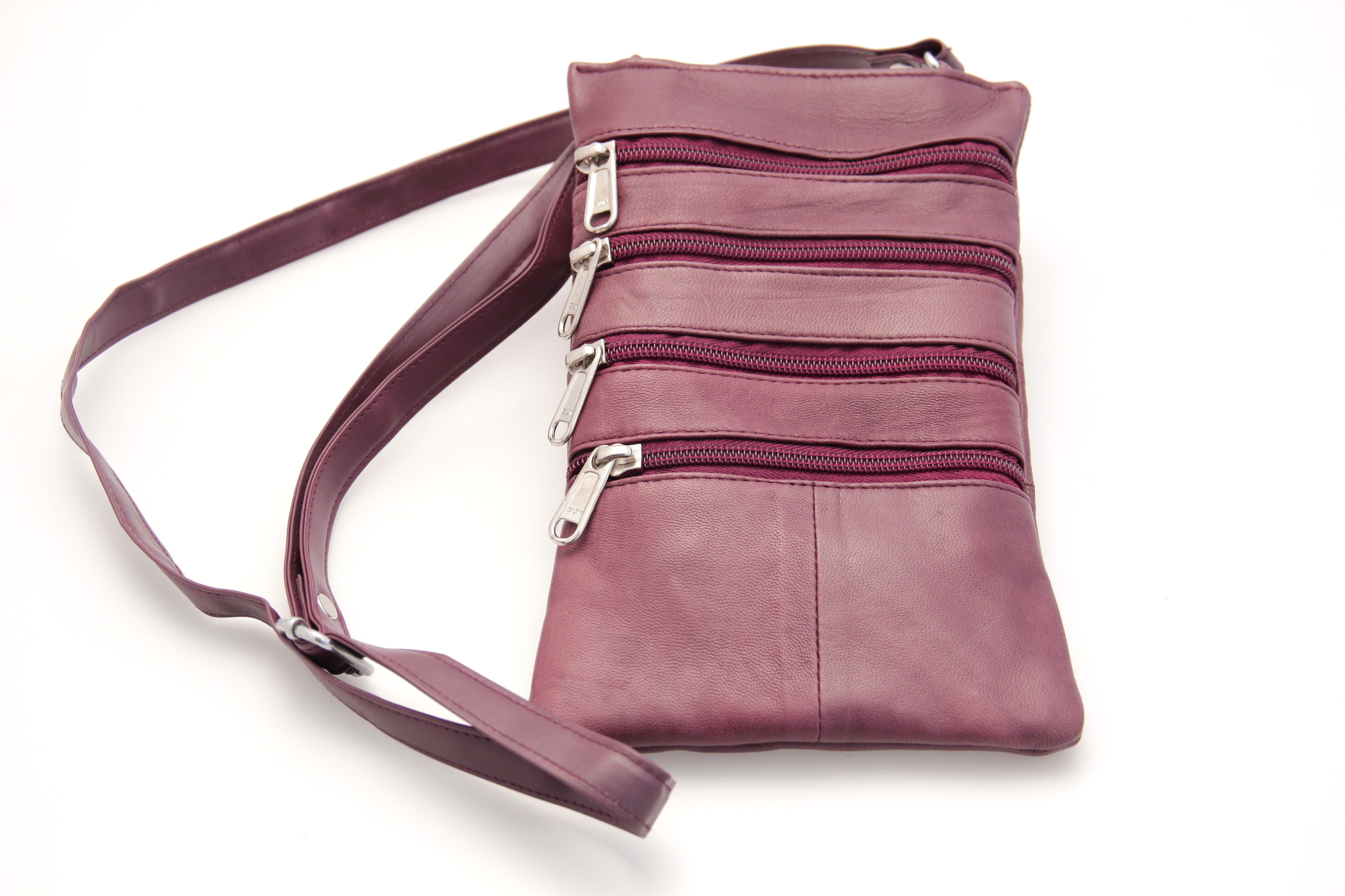 Ladies Small Cross Body Bag Fanny Pack Genuine Leather 5 Zipper Compartments New eBay