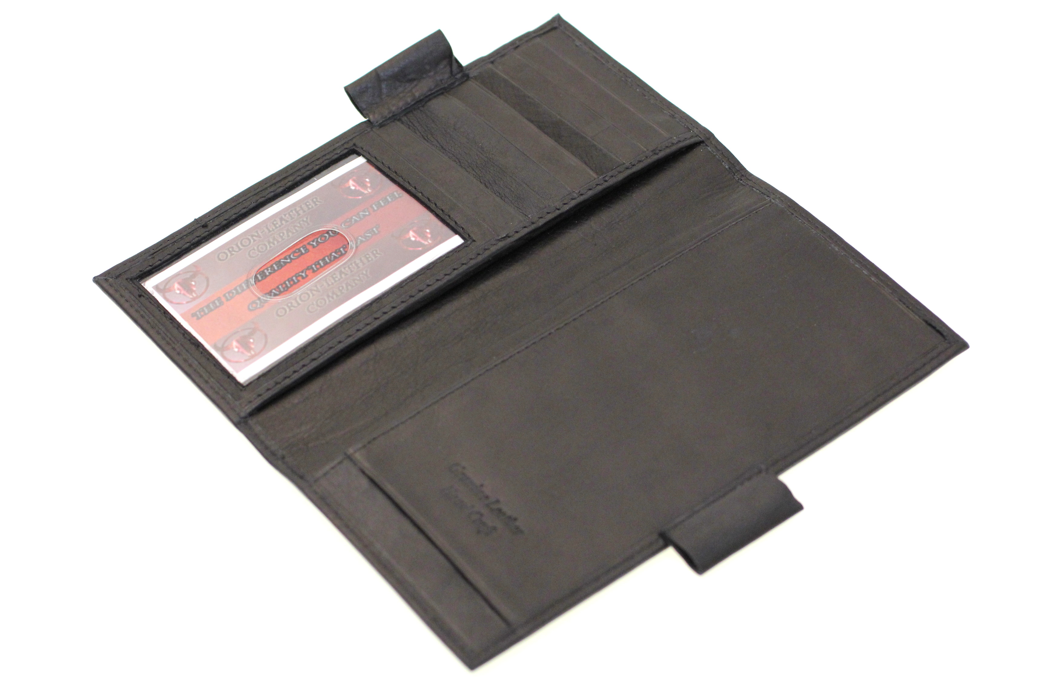 Genuine Leather Checkbook Wallet ID Outside Double Pen Holder Men Women