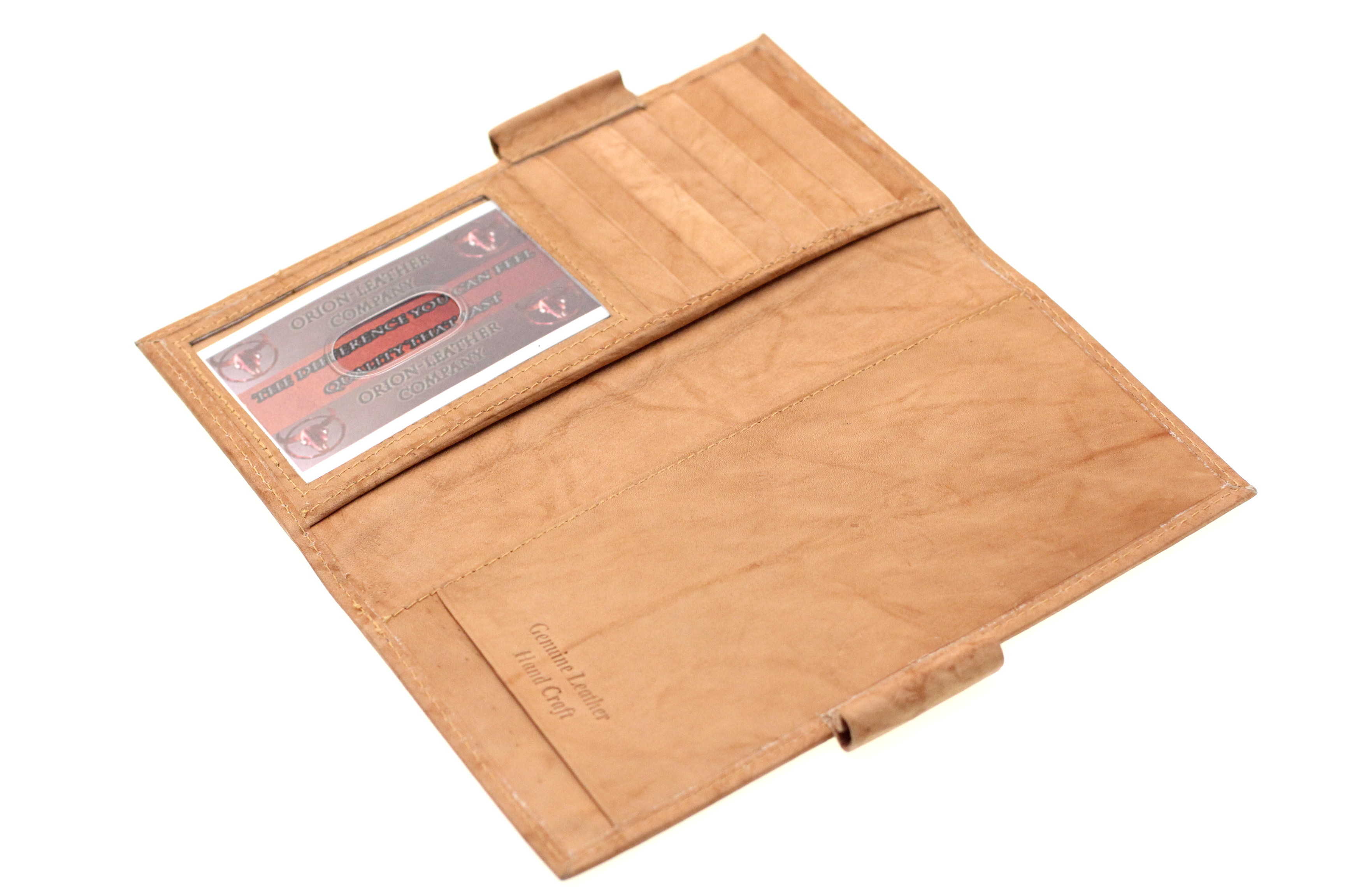 Genuine Leather Checkbook Wallet ID Outside Double Pen Holder Men Women