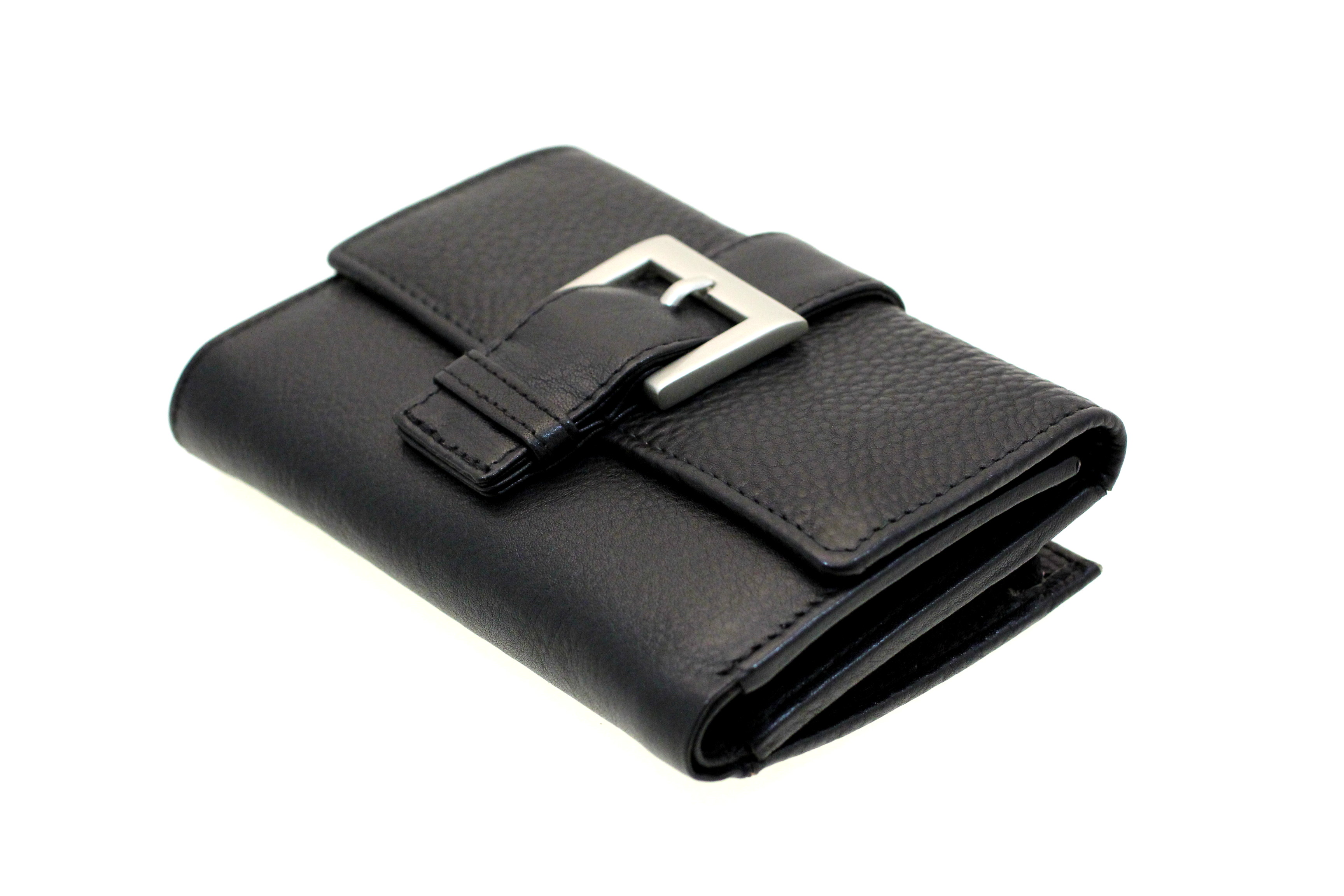 Womens Leather Wallet Small Trifold Snap Closure Compact Cowhide