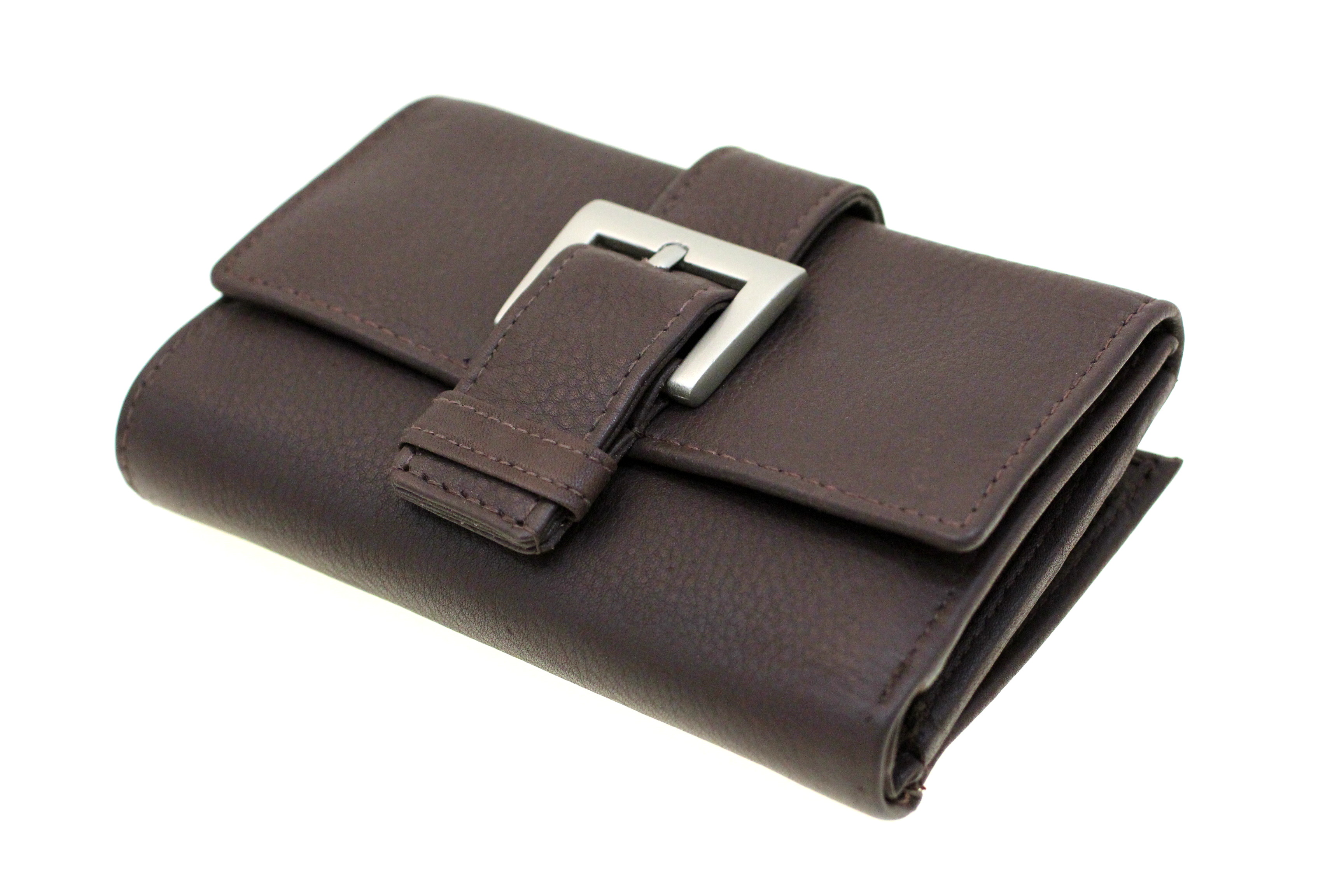 Womens Leather Wallet Small Trifold Snap Closure Compact Cowhide