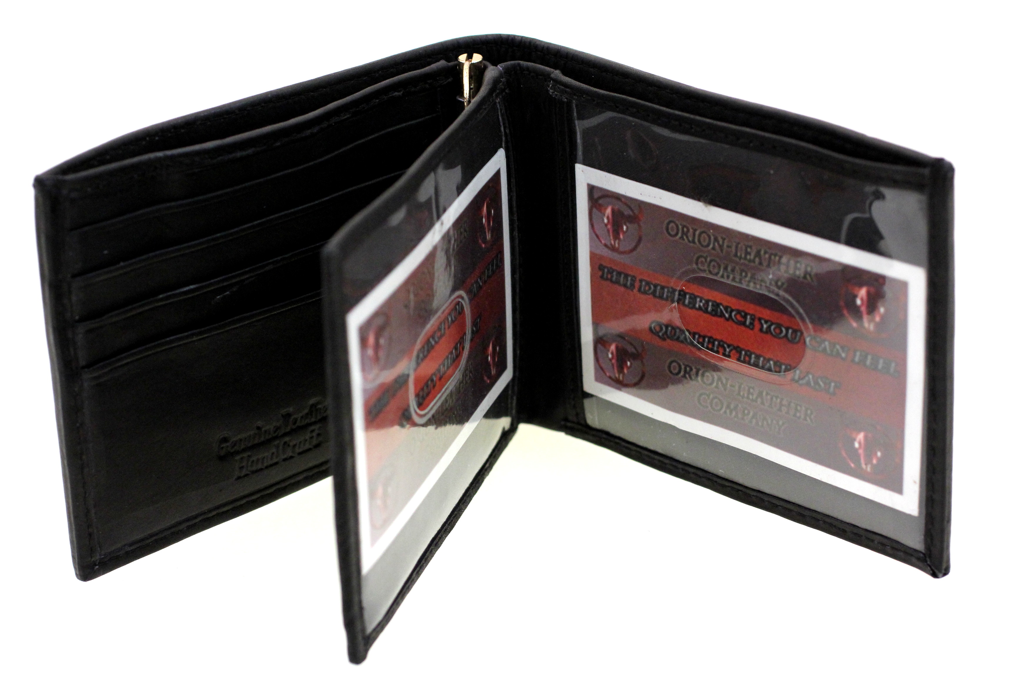 Mens Leather Money Clip Wallet Bifold Center Flap 2 IDs 2 Bill Sections