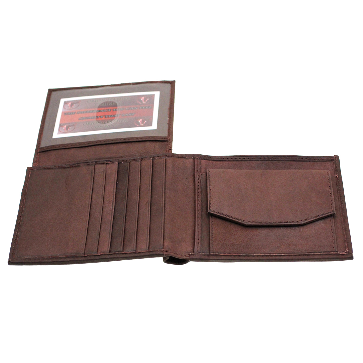 Mens Leather Bifold Wallet Large Flap Out 1 ID Change Pocket Extra