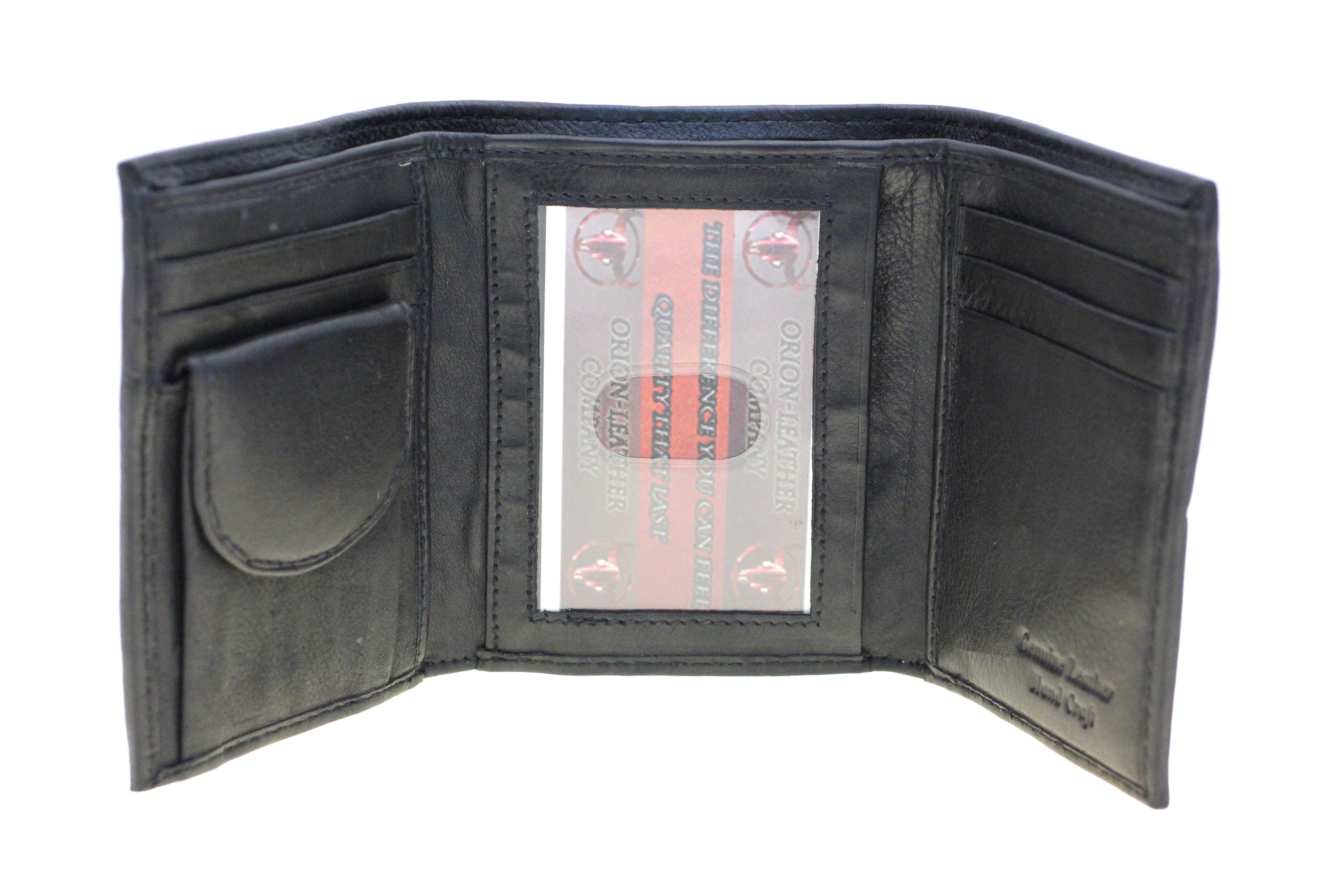 Men Trifold Wallet Genuine Leather Button Snap Change Pocket Zipper