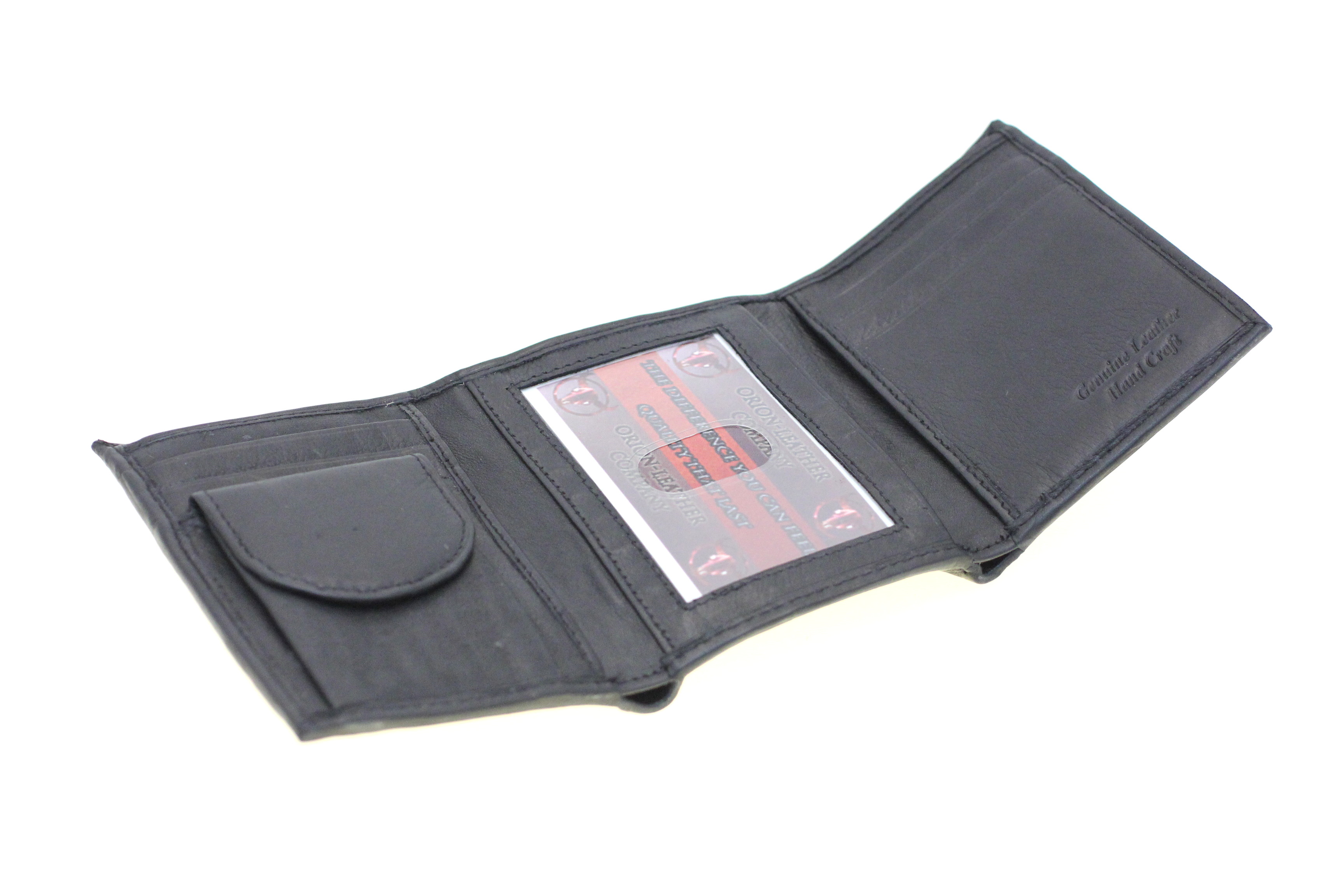 Men Trifold Wallet Genuine Leather Button Snap Change Pocket Zipper