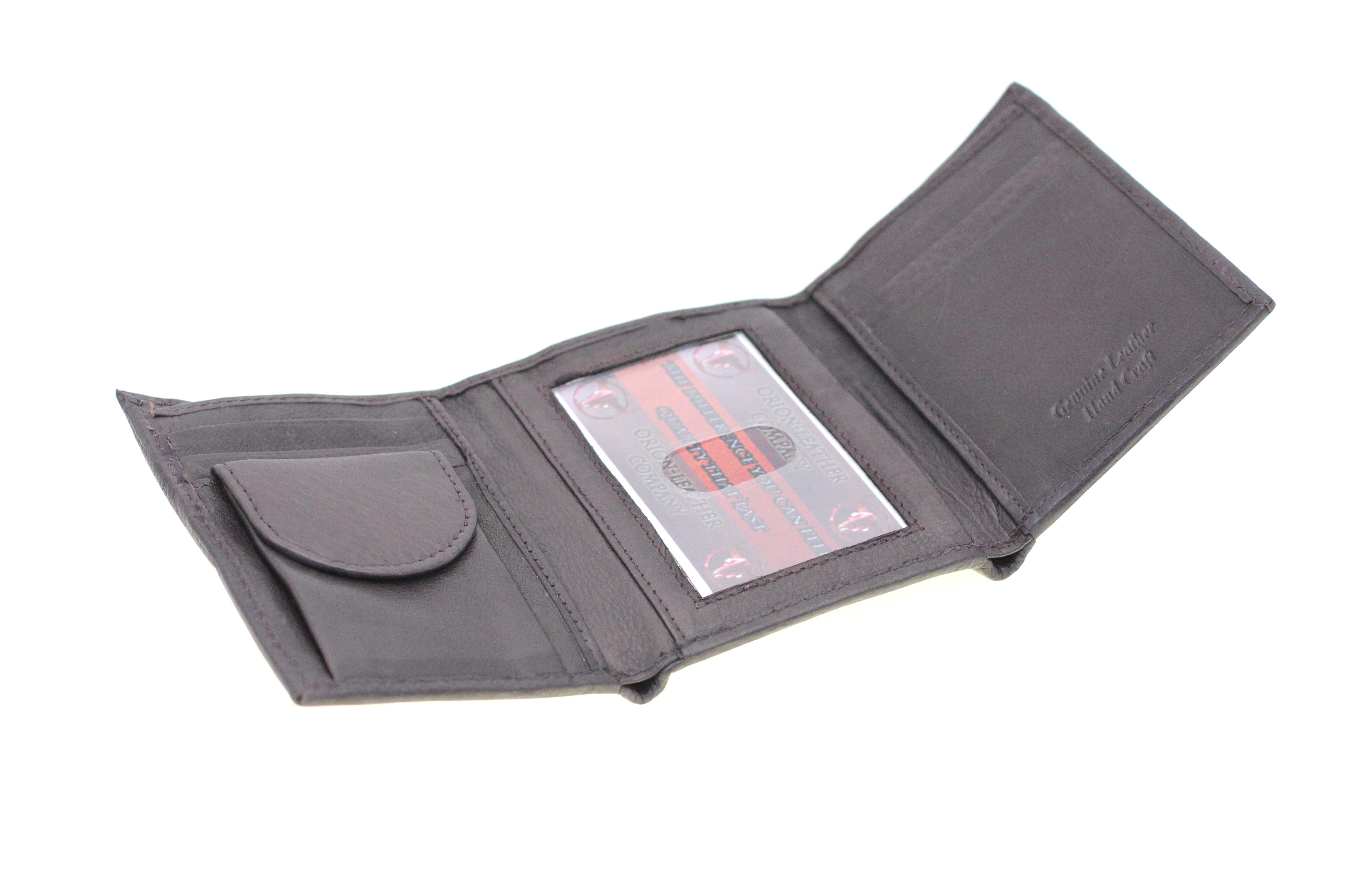 Men Trifold Wallet Genuine Leather Button Snap Change Pocket Zipper