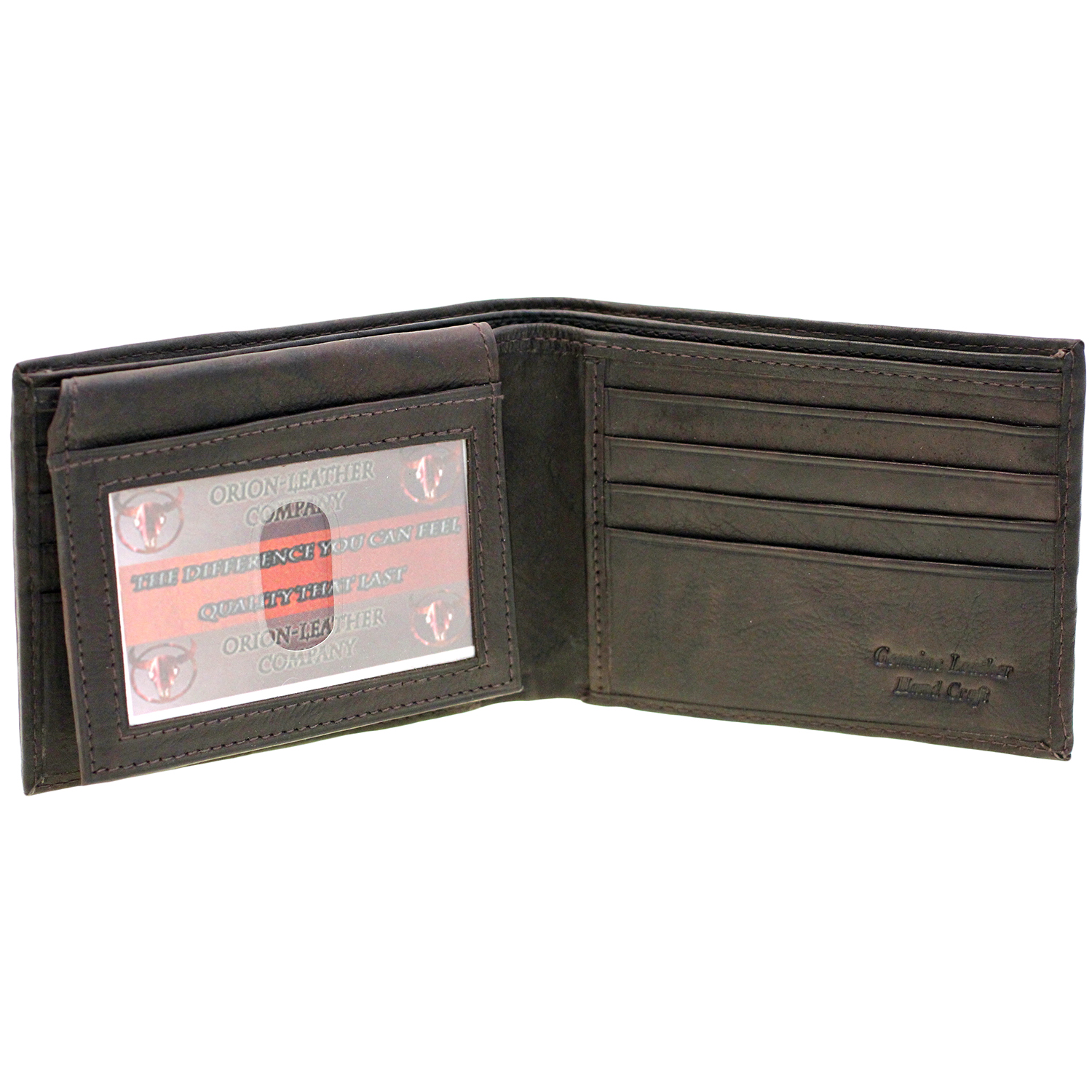 Men Bifold Leather Wallet Hidden Zipper Money Compartment Flap Up