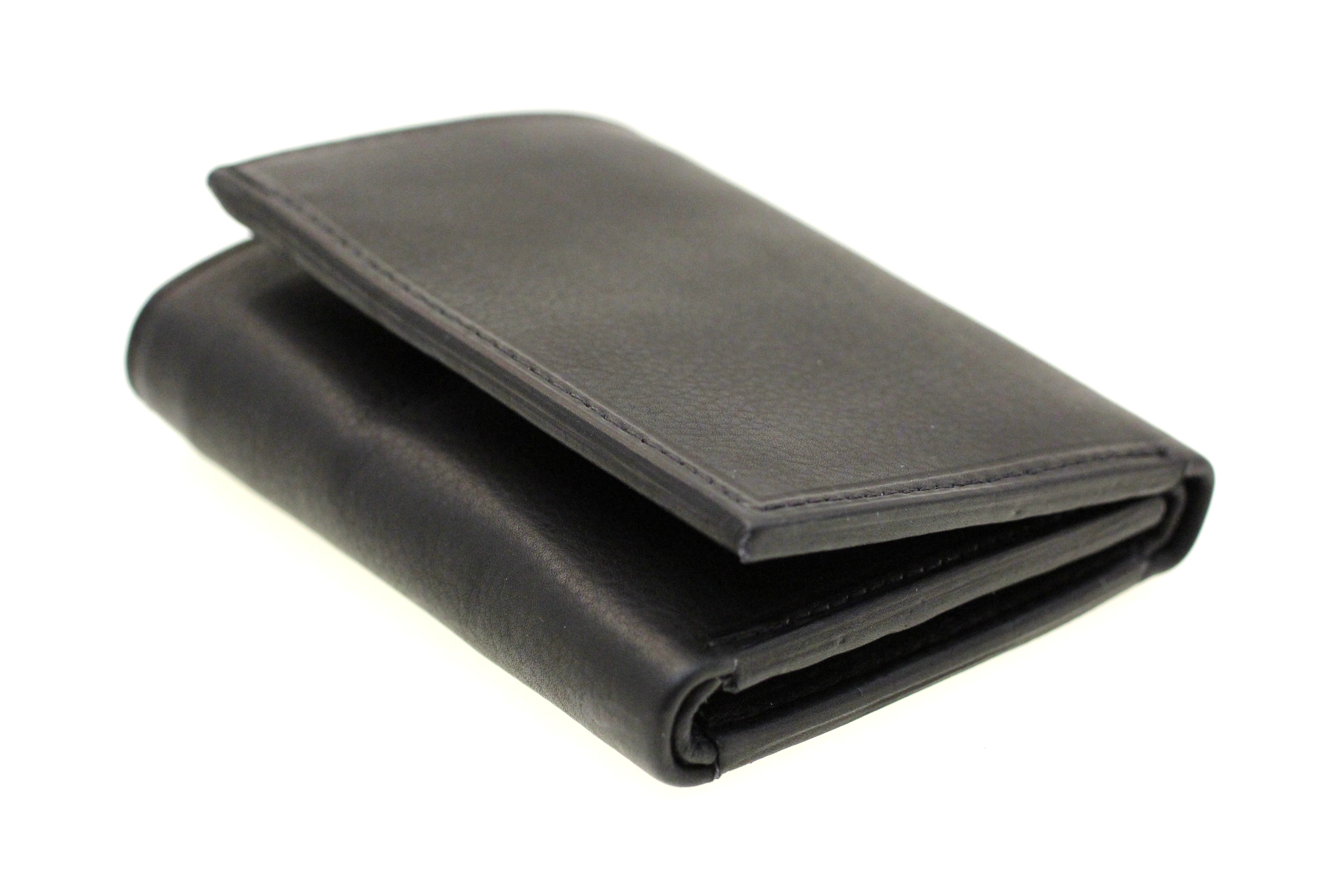 Mens Trifold Wallet Zippered Money Compartment Genuine Leather 8 Card