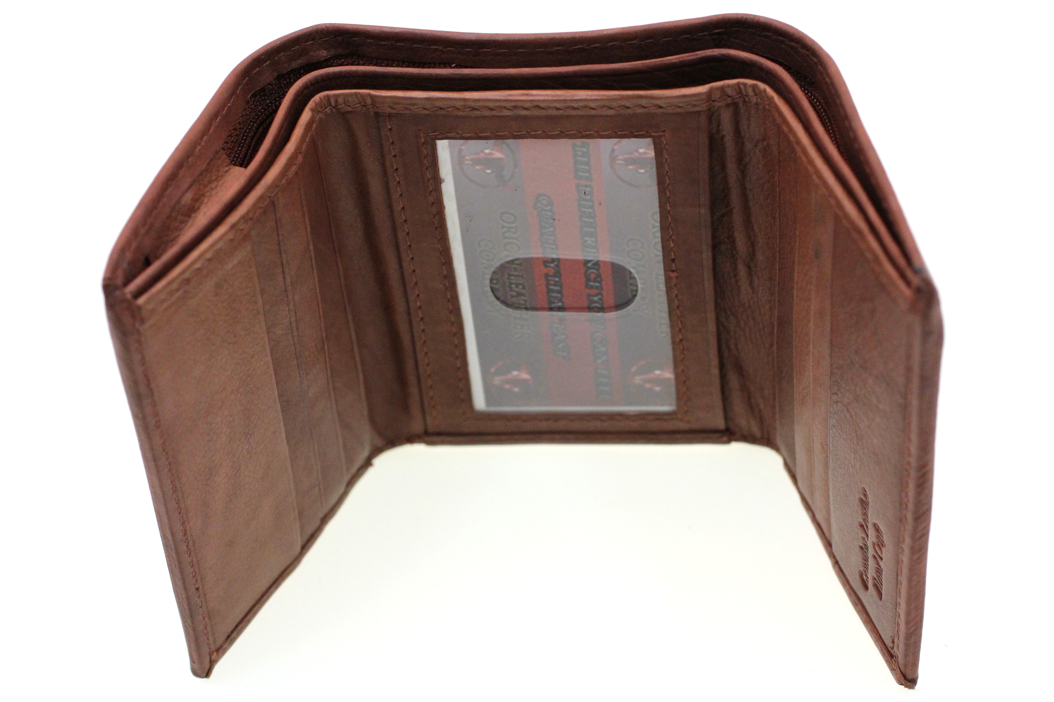 Mens Trifold Wallet Zippered Money Compartment Genuine Leather 8 Card