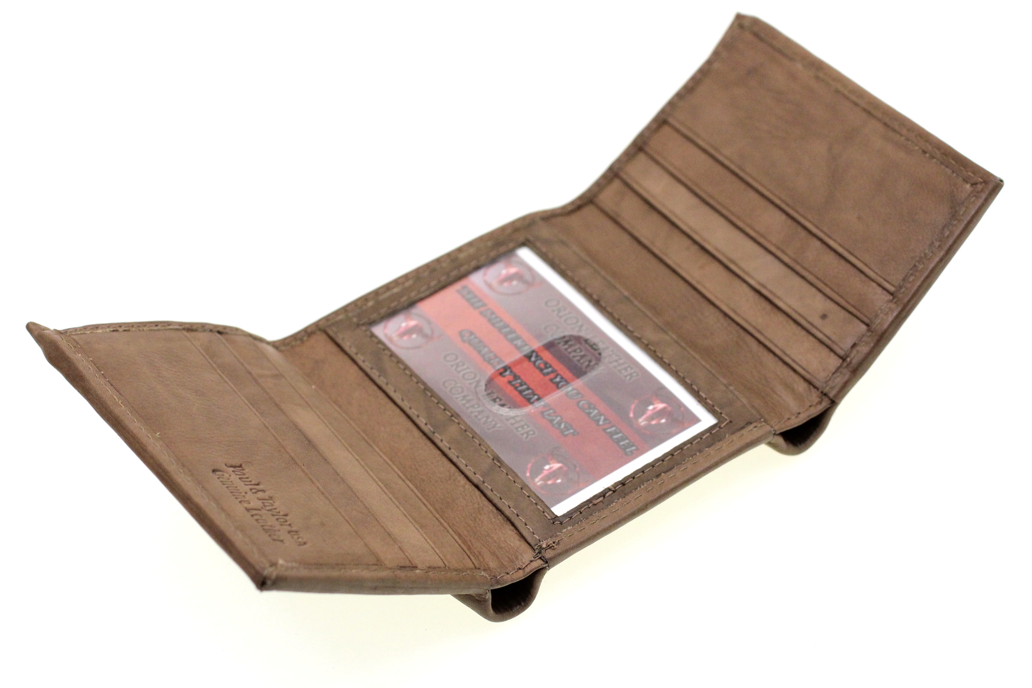 Mens Trifold Wallet Zippered Money Compartment Genuine Leather 8 Card