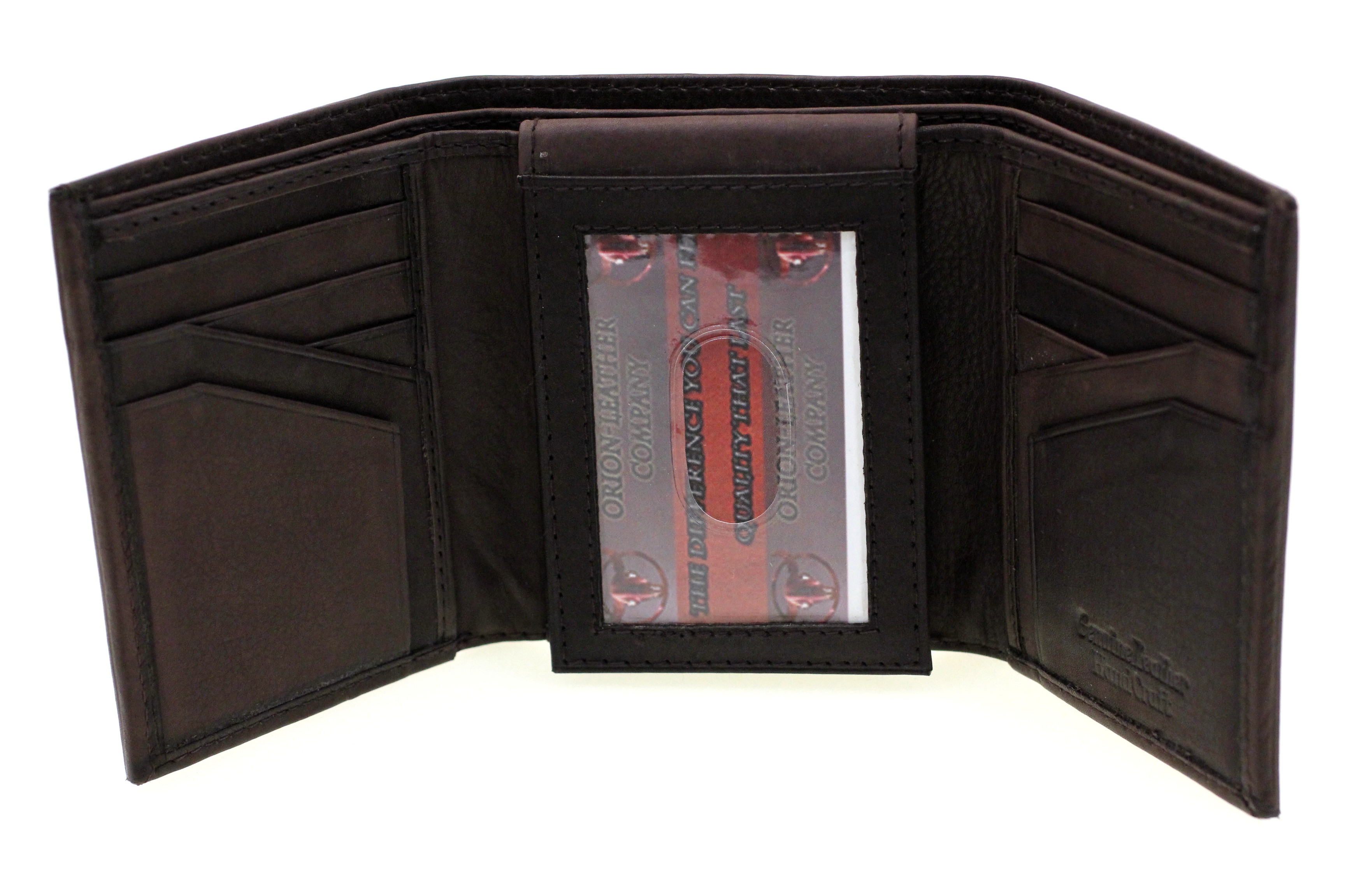 Mens Leather Wallet Trifold Center Flap Up Easy Access Card Slots 2 IDs