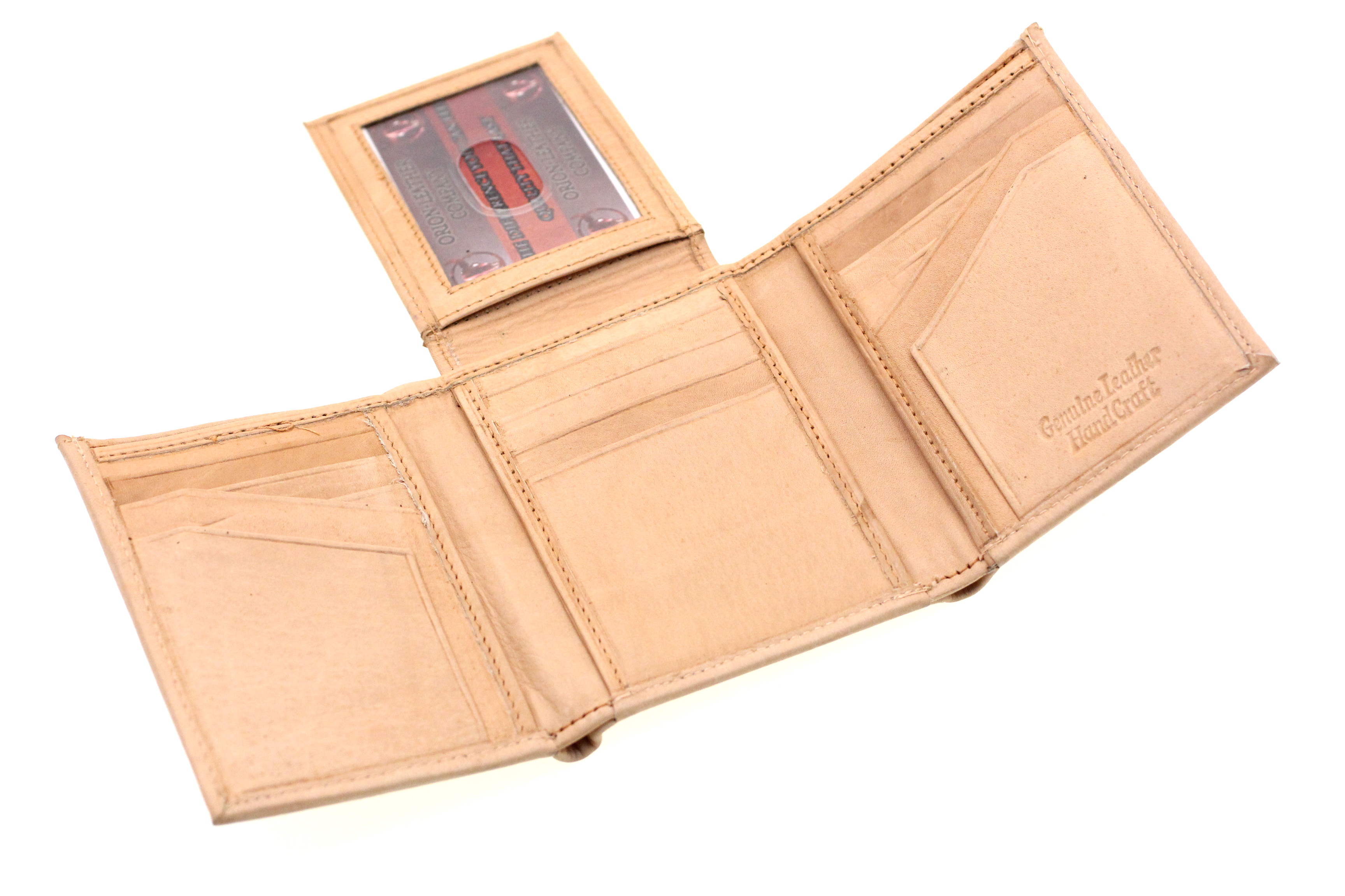 Mens Leather Wallet Trifold Center Flap Up Easy Access Card Slots 2 IDs