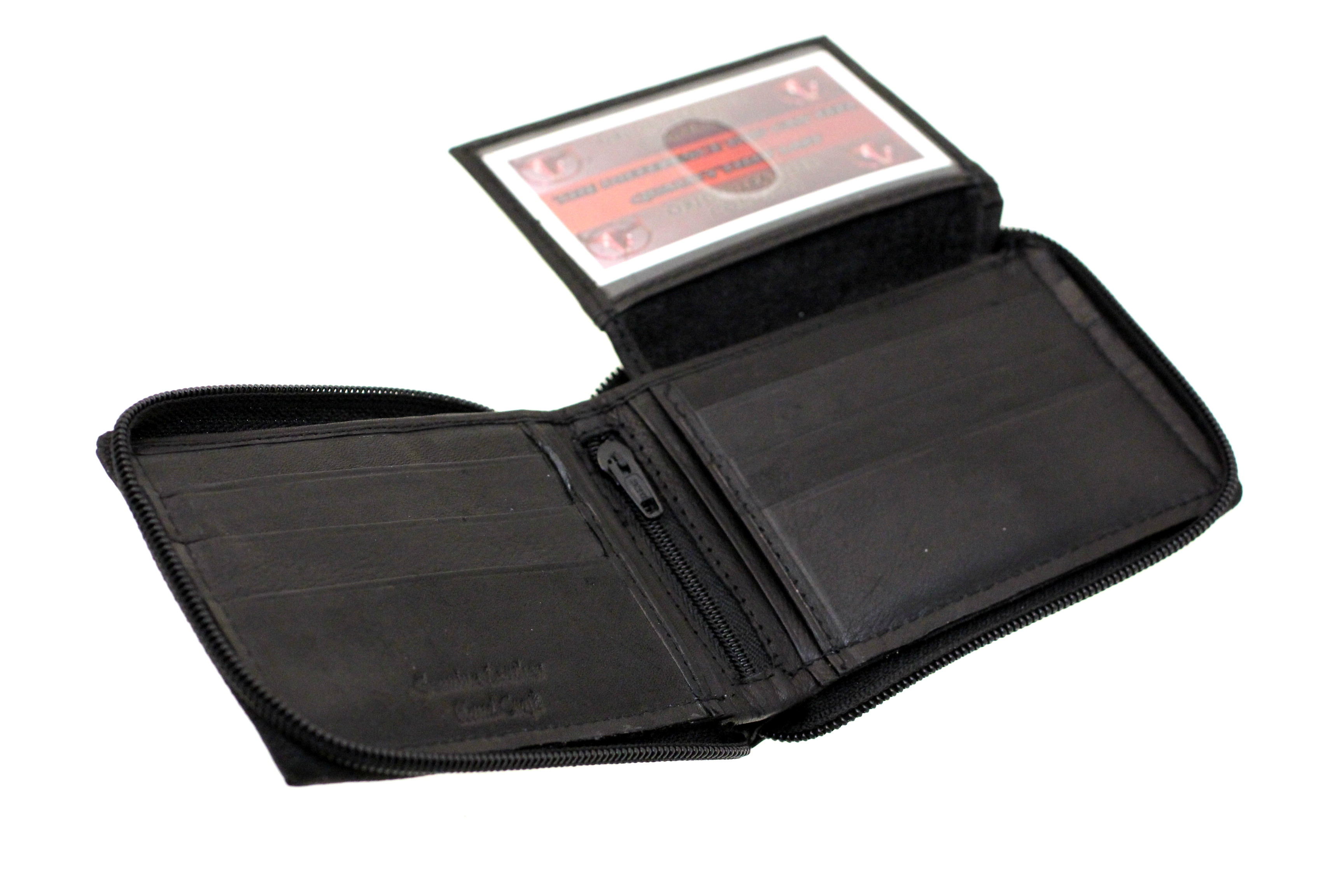 Mens Bifold Wallet Zipper Closed Zip Around Flap Up Genuine Leather New