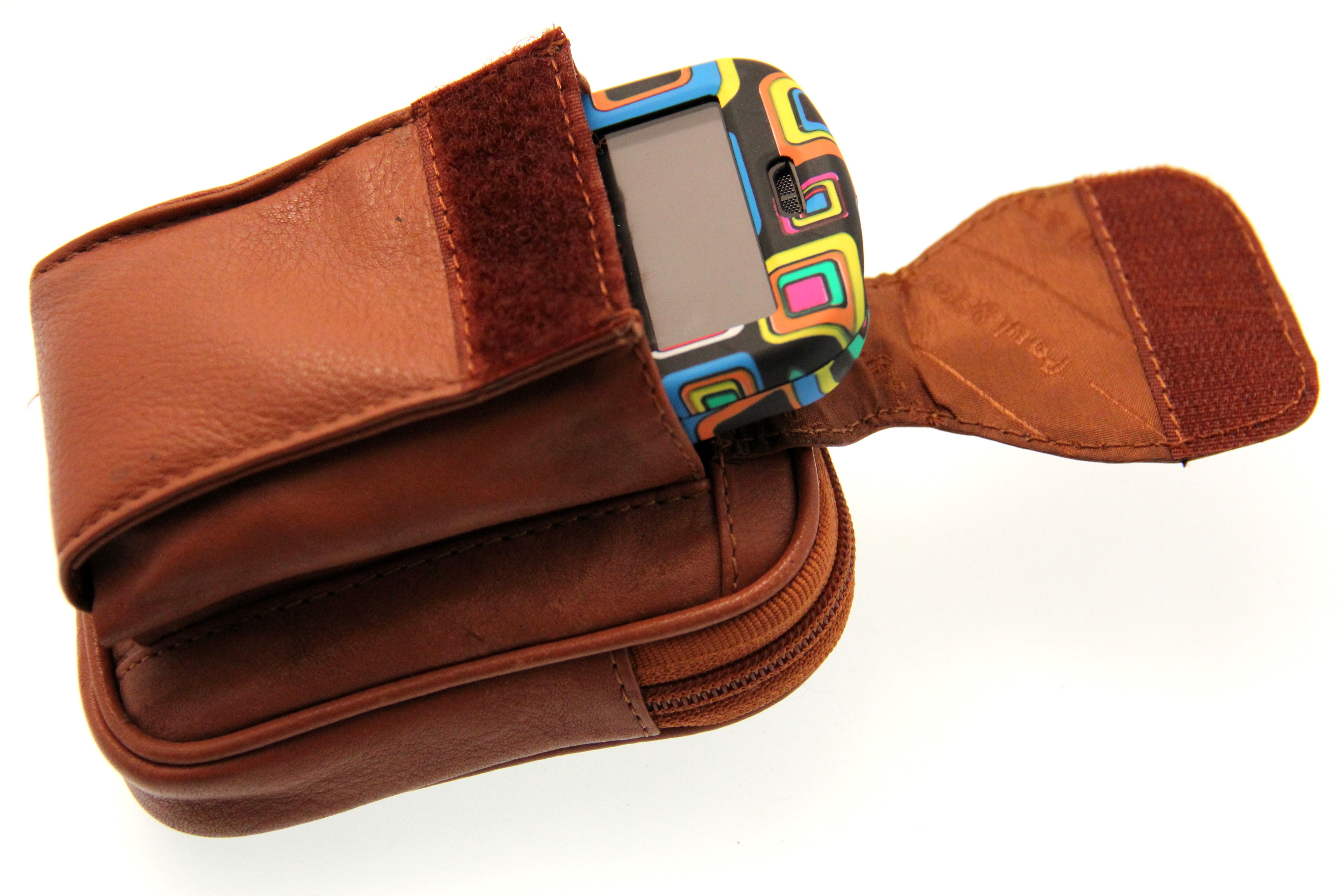 Genuine Leather Pouch Cell Phone Pocket Velcro Closed Belt Loop Men