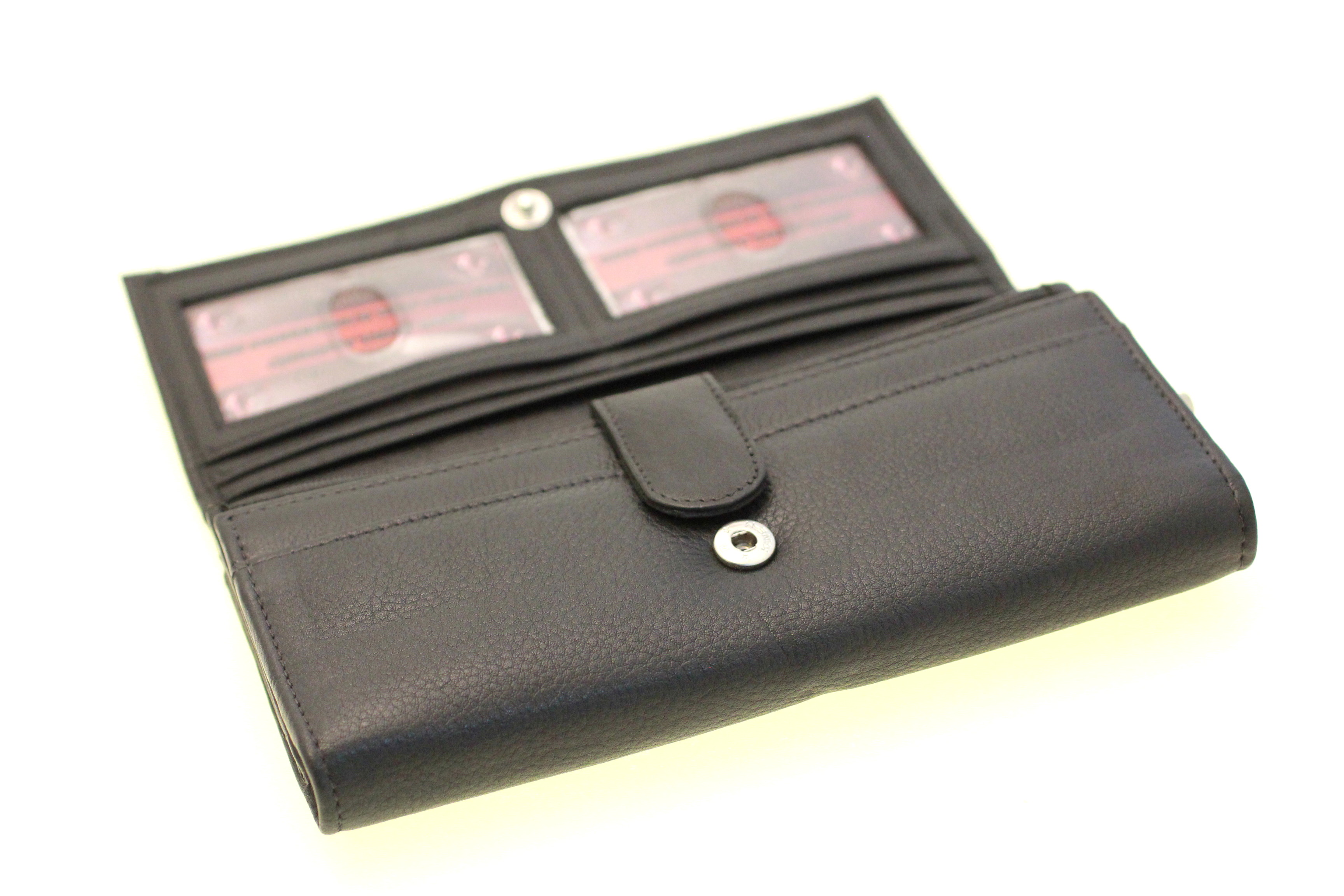 Womens Clutch Wallet Organizer Button Snap Genuine Leather 14 Card