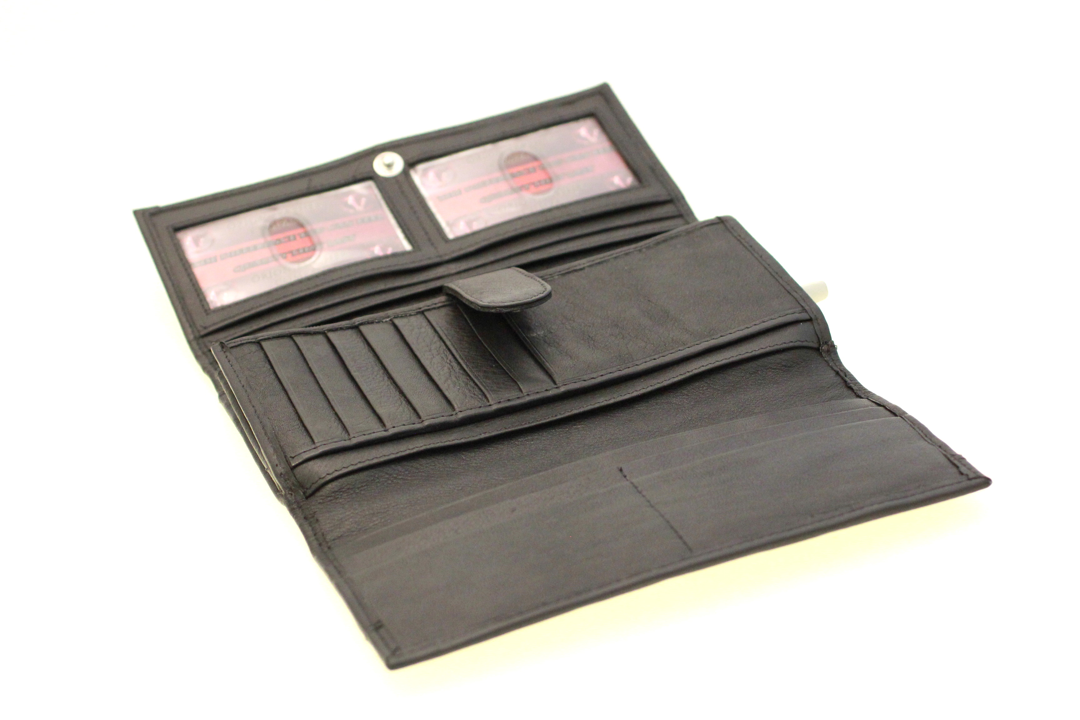 Womens Clutch Wallet Organizer Button Snap Genuine Leather 14 Card