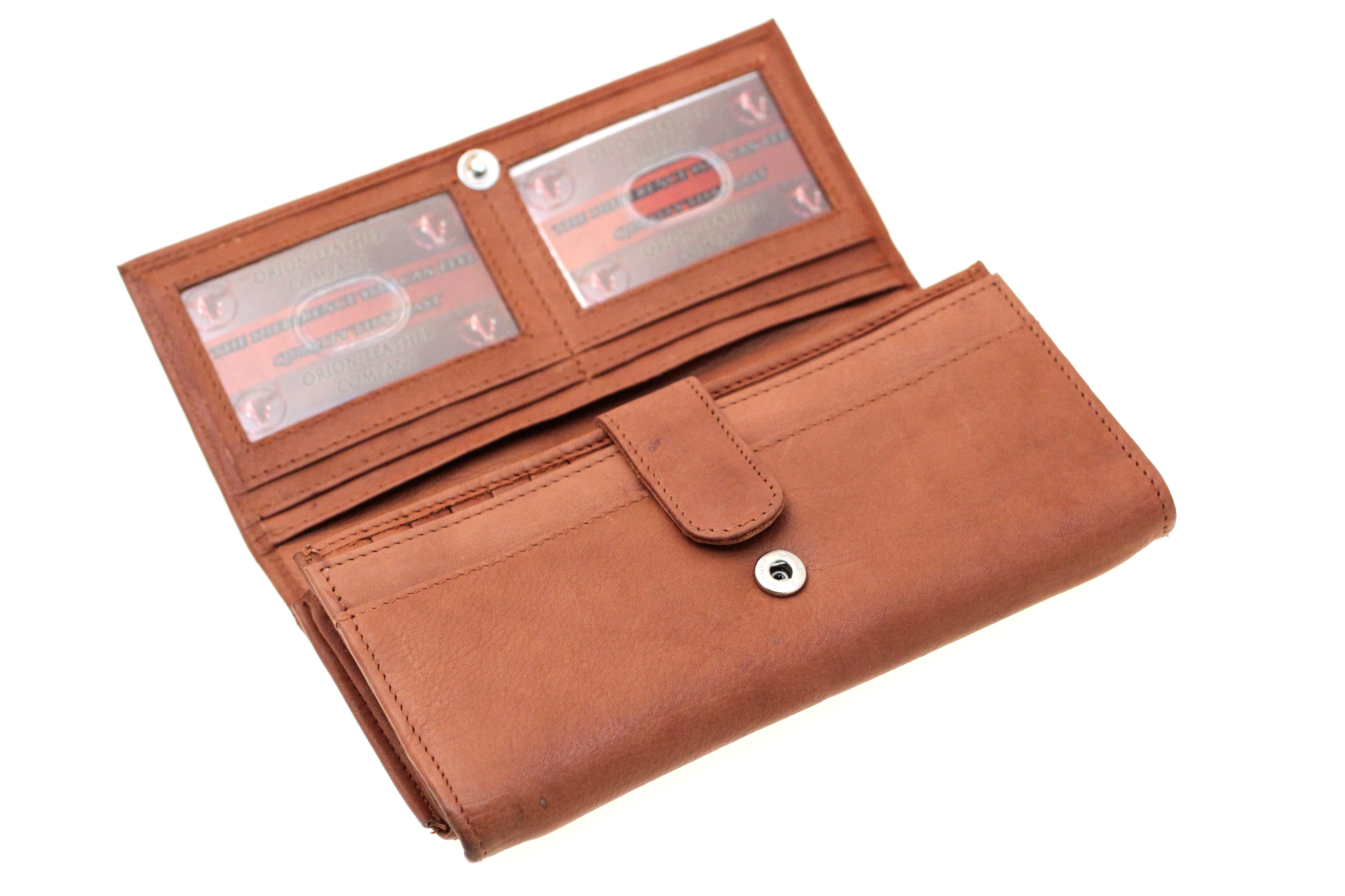 Womens Clutch Wallet Organizer Button Snap Genuine Leather 14 Card