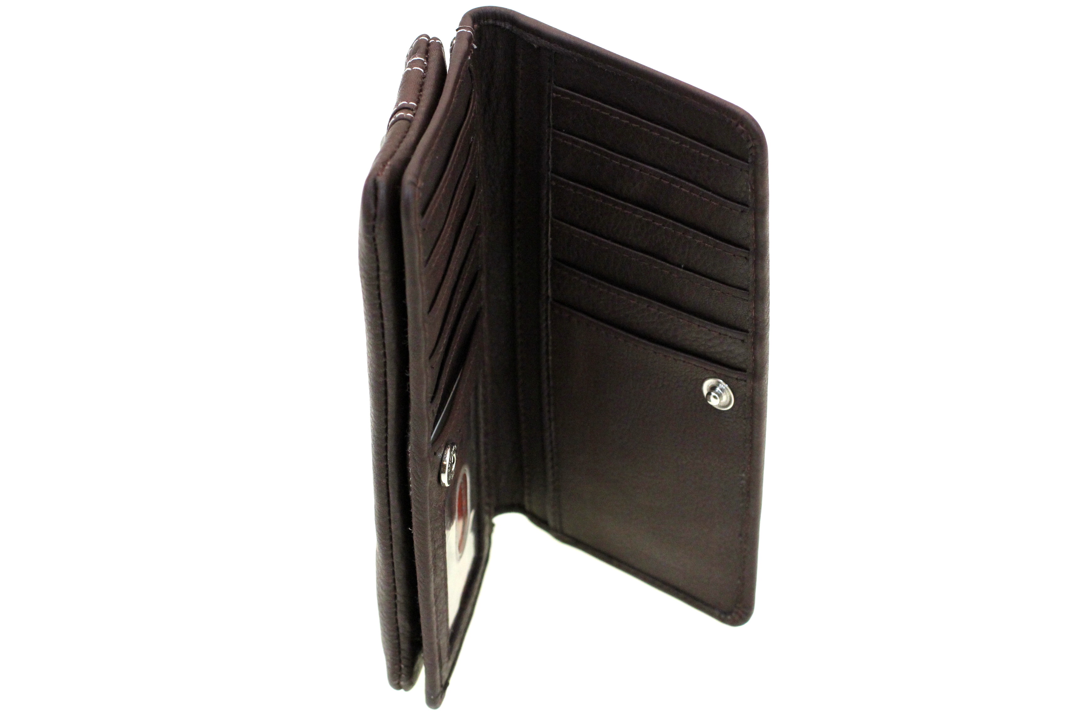 Womens Genuine Leather Clutch Wallet Large Zipper Pocket Outside Button