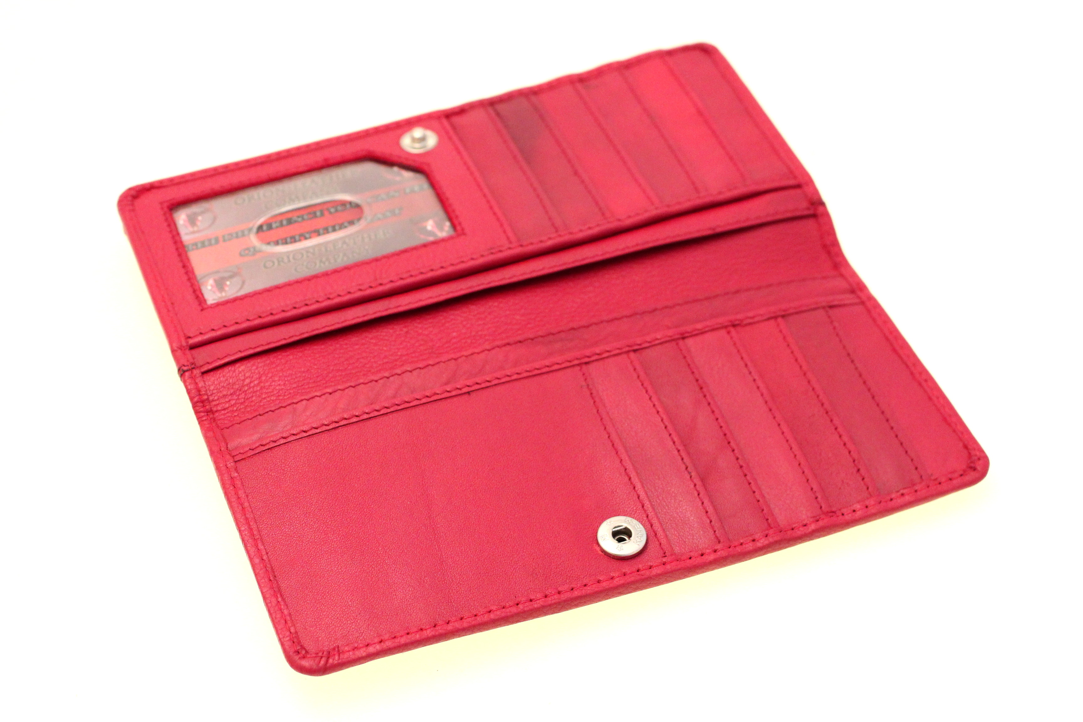 Womens Genuine Leather Clutch Wallet Large Zipper Pocket Outside Button