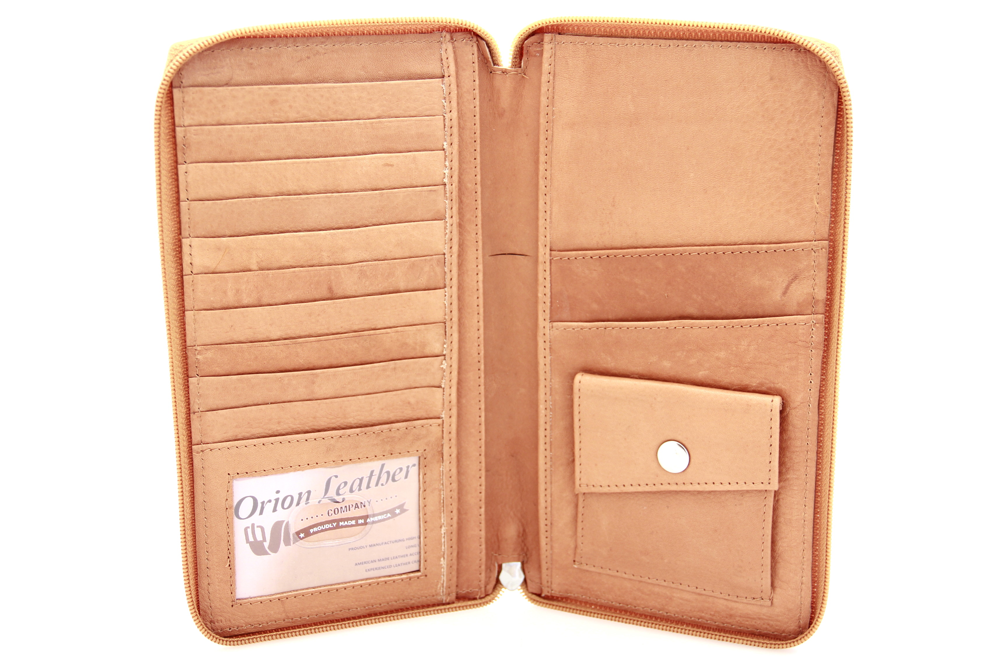 Large Leather Travel Wallet Passport Slot Card Holder Zipper Closed